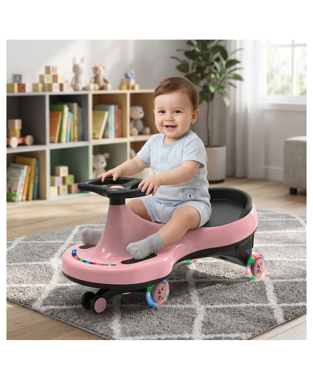 JoyRide Pixel Pro Twist & Go Swing Car for Kids - With Front LED & Glowing LED Wheels, Music, Indoor Outdoor Fun- Pink-picture-10