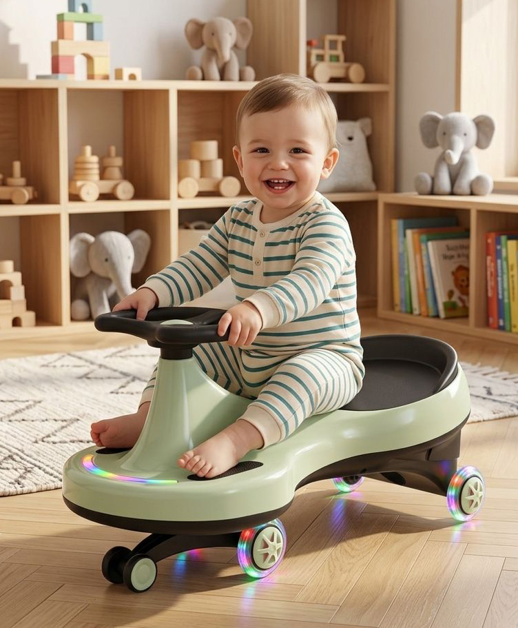 JoyRide Pixel Pro Twist & Go Swing Car for Kids - With Front LED & Glowing LED Wheels, Music, Indoor Outdoor Fun - Mint Green-picture-8