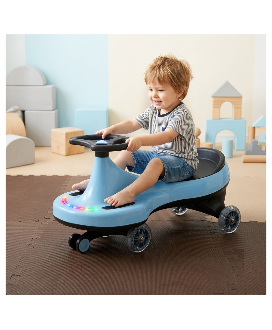 JoyRide Pixel Twist & Go Swing Car for Kids - With Front LED Lights, Music, Smooth Ride-On Magic Car- Pastel Blue-picture-6