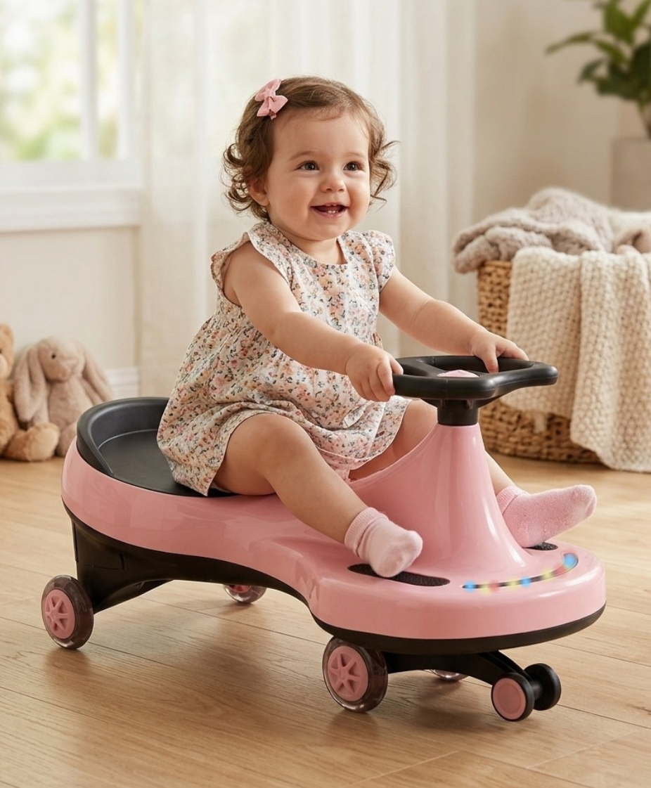 JoyRide Pixel Twist & Go Swing Car for Kids - With Front LED Lights, Music, Smooth Ride-On Magic Car- Pink-picture-5
