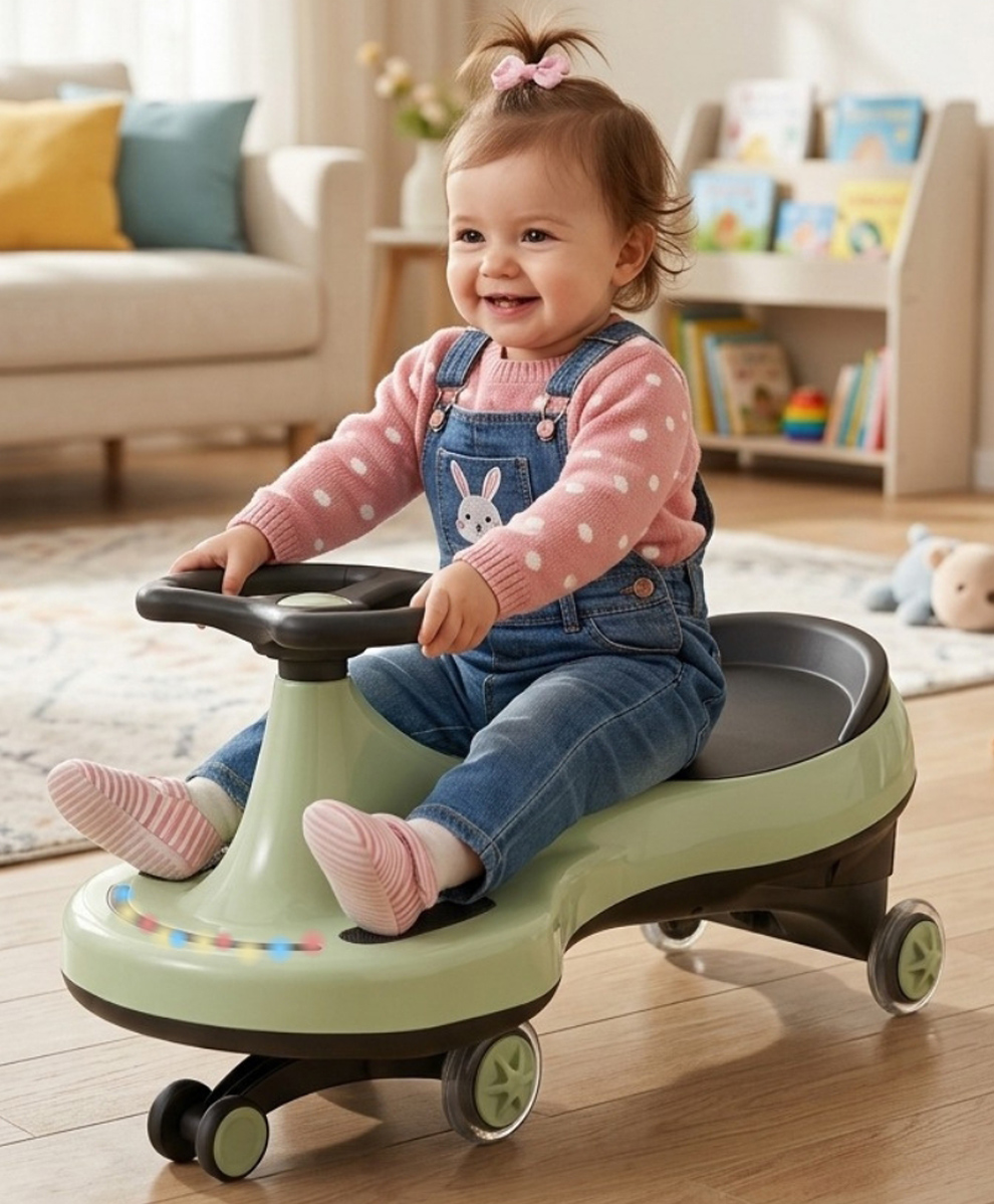 JoyRide Pixel Twist & Go Swing Car for Kids - With Front LED Lights, Music, Smooth Ride-On Magic Car- Mint Green-picture-4