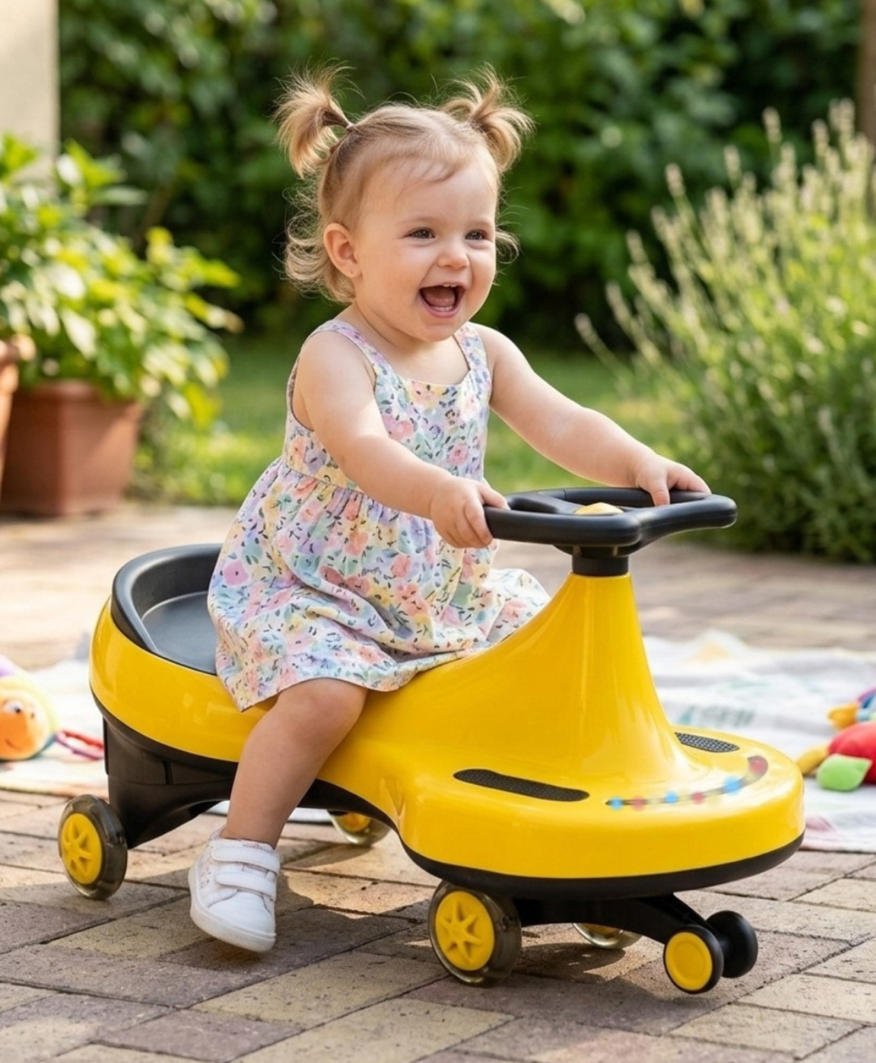 JoyRide Pixel Twist & Go Swing Car for Kids - With Front LED Lights, Music, Smooth Ride-On Magic Car- Sunny Yellow-picture-3