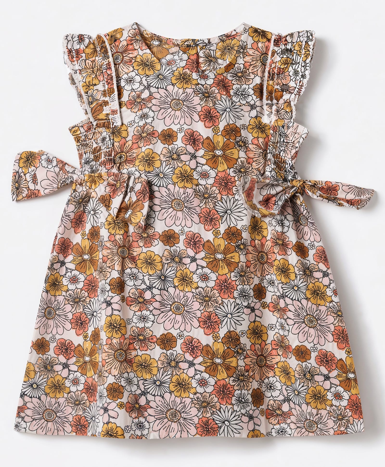 Kookie Kids Cotton Woven Dress with Sleeveless and Floral Print in Peach for 12-18 Months-image-23