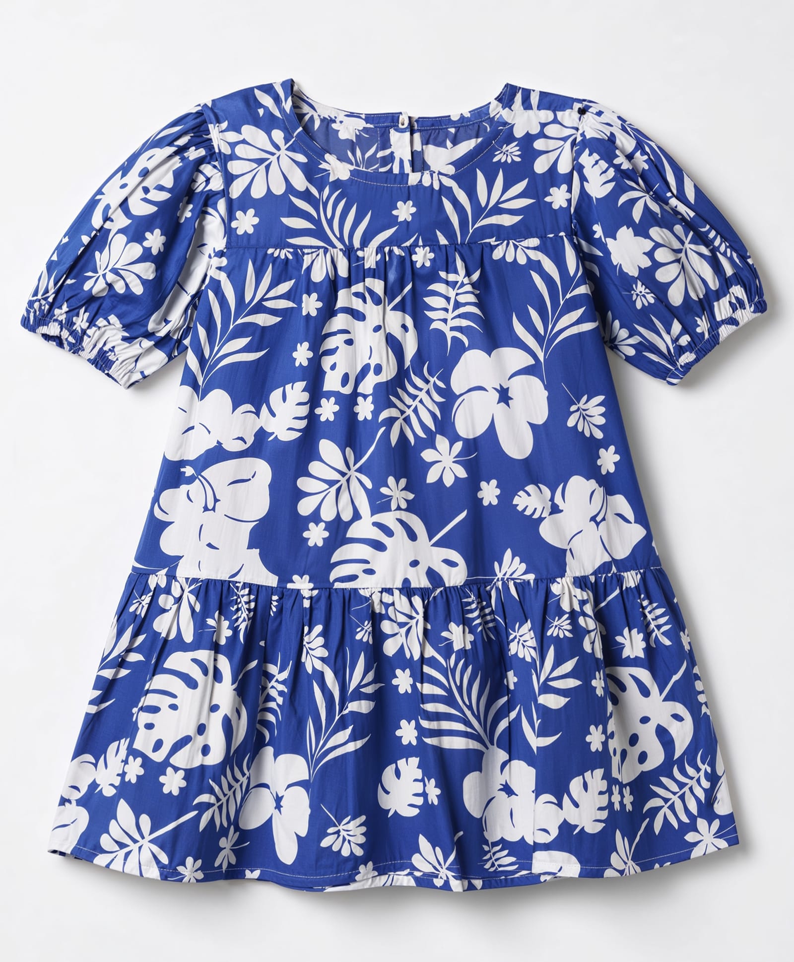 Kookie Kids Cotton Woven Dress with Short Sleeves and Tropical Print in Blue for 12-18 Months-image-49