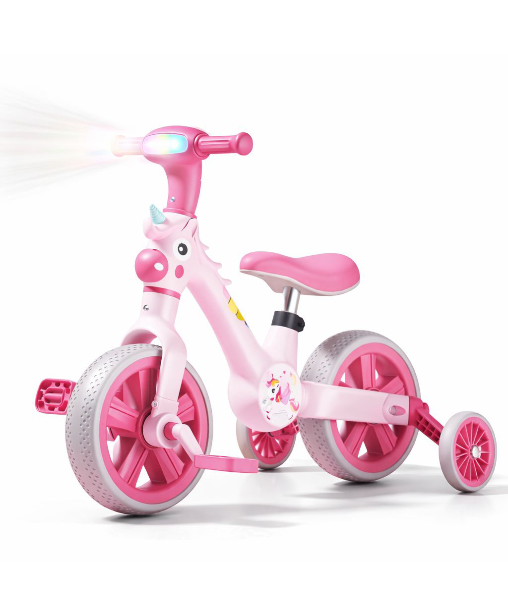 JN Creations 3-in-1 Unicorn Kids Tricycle with Music & LED Lights | Convertible Tricycle to Balance Bike | Adjustable Soft Seat | Wide Silent Wheels | Ride-On for Kids 10 Months-3 Years (Pink)-image-27
