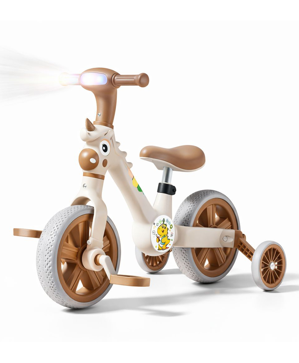 JN Creations 3-in-1 Unicorn Kids Tricycle with Music & LED Lights | Convertible Tricycle to Balance Bike | Adjustable Soft Seat | Wide Silent Wheels | Ride-On for Kids 10 Months-3 Years (Brown)-image-13