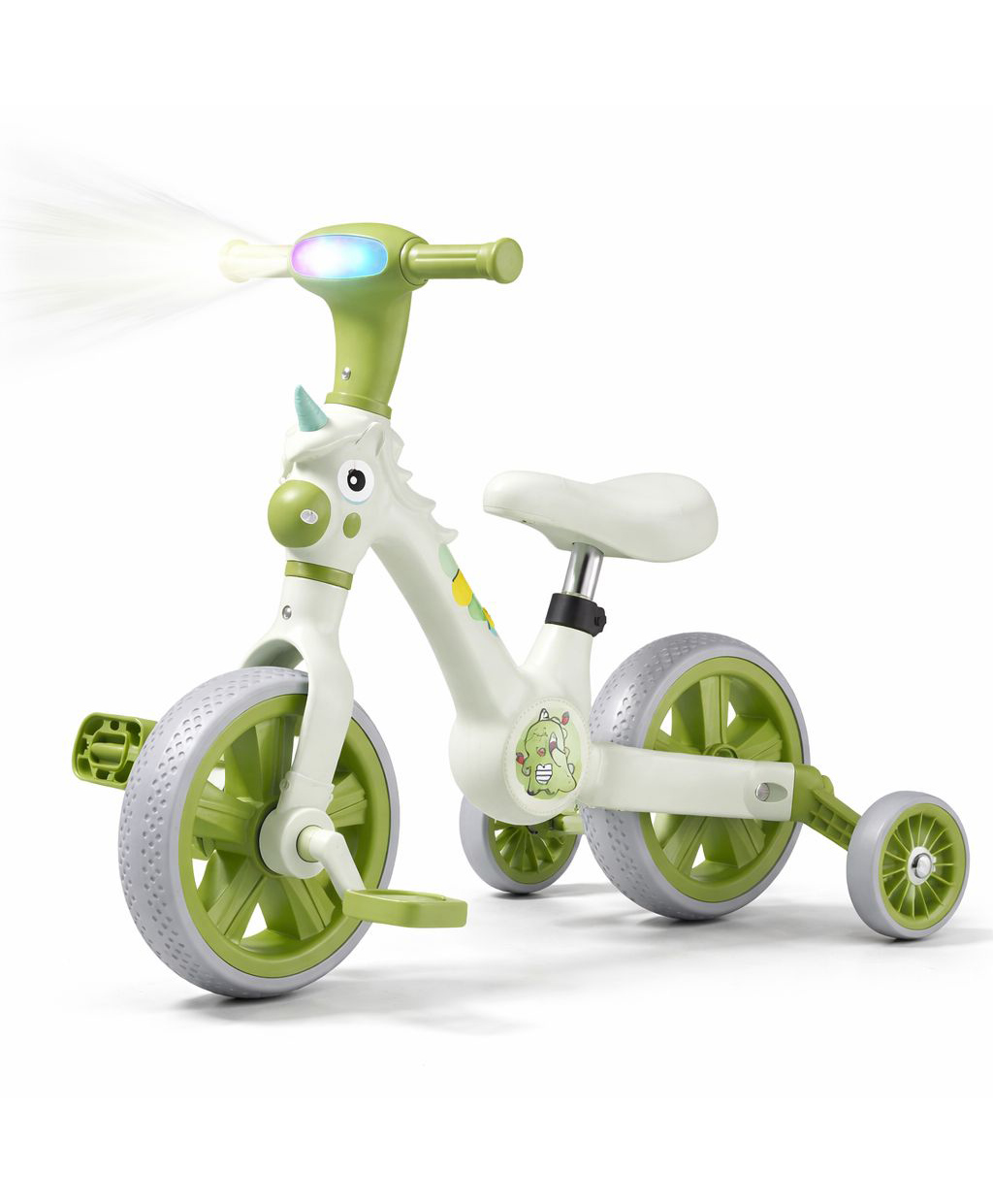 JN Creations 3-in-1 Unicorn Kids Tricycle with Music & LED Lights | Convertible Tricycle to Balance Bike | Adjustable Soft Seat | Wide Silent Wheels | Ride-On for Kids 10 Months-3 Years (Green)-image-30