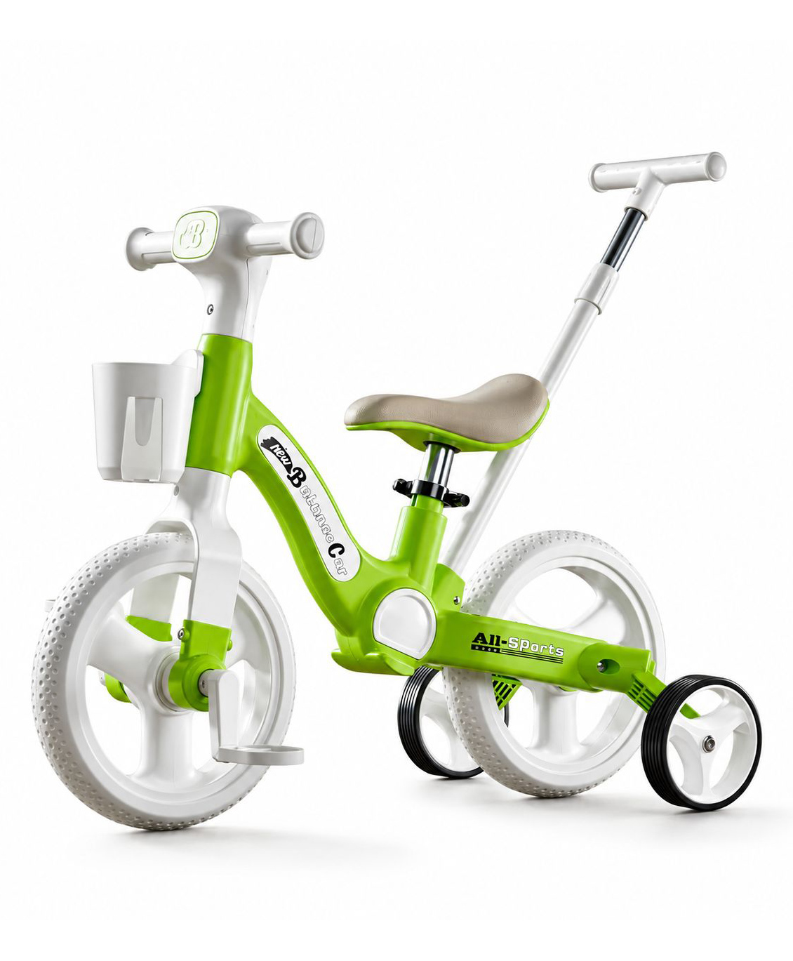 JN Creations 4-in-1 Kids Tricycle & Balance Bike with Parent Push Handle | Convertible Baby Walker Ride-On | Adjustable Seat | 10 Months-3 Years | Max Load 30 kg | Brown-image-2