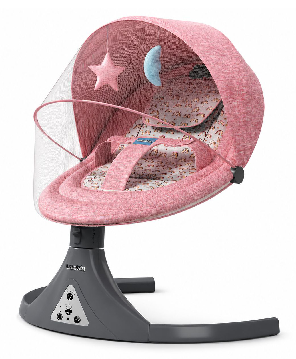 JN Creations 3-in-1 Electric Baby Swing Cradle for Infants | Automatic Rocker with Bluetooth Music, Remote Control, Timer, 5 Swing Speeds, Mosquito Net, Soft Toys & 5-Point Safety Harness (Baby Pink)-image-28