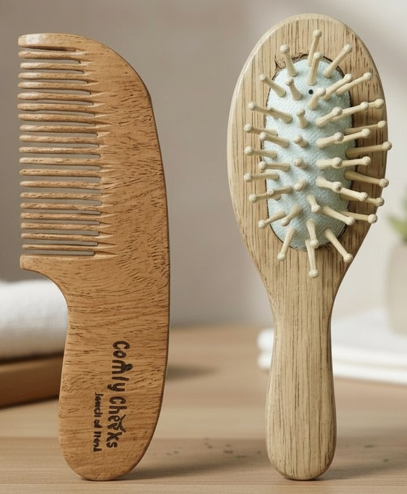 Baby Bamboo Paddle Brush & Natural Wooden Comb Set with Rounded Bristles for Newborns, Infants & Toddlers-image-26