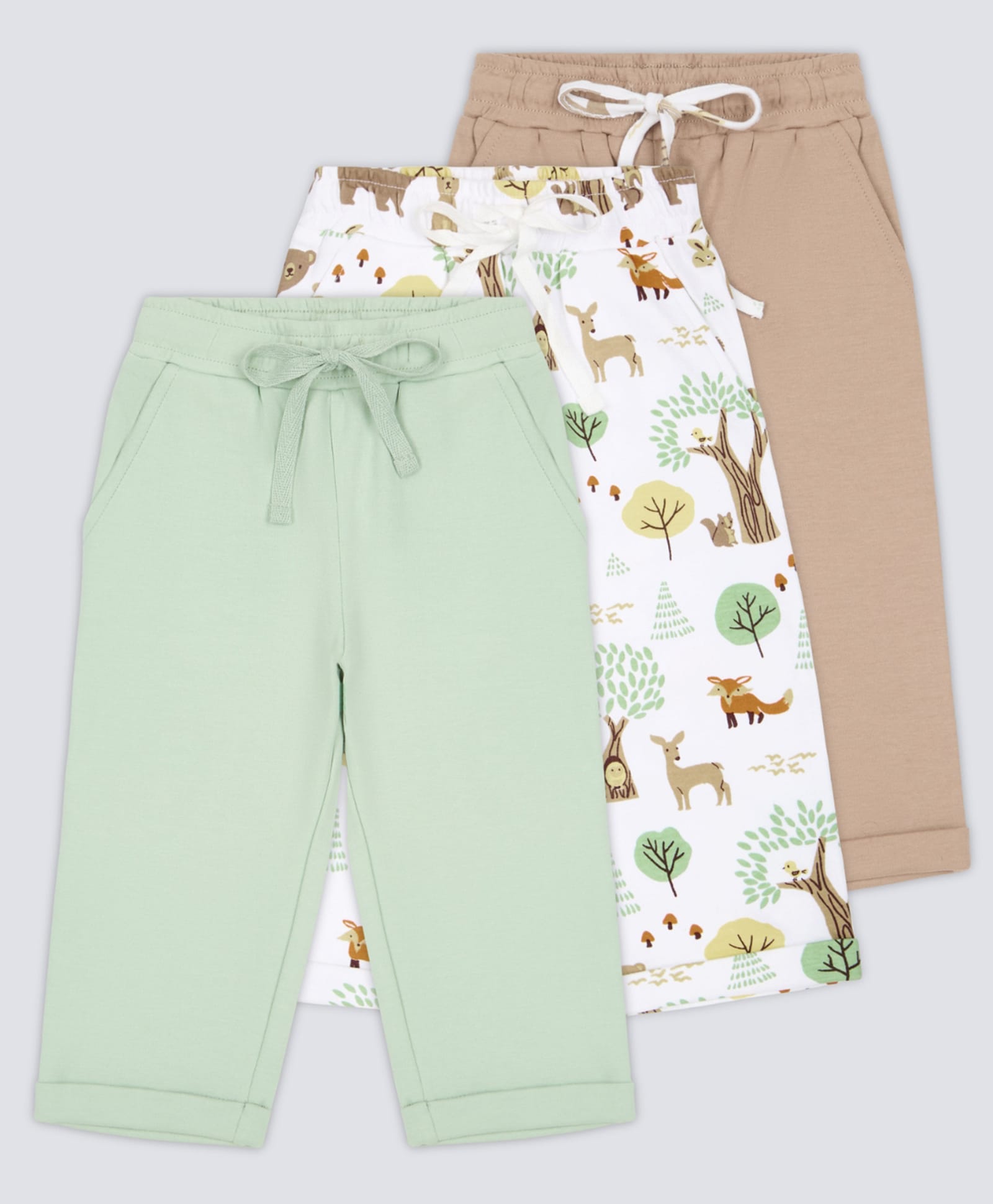 My Milestones Interlock Knit Pack Of 3 Solid & Animals Printed Pants - Multi Colour-image-3