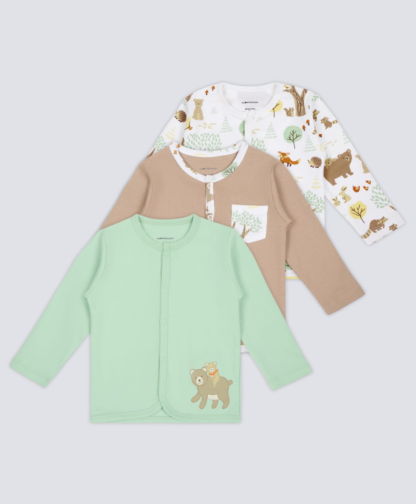 My Milestones Interlock Knit Pack Of 3 Full Sleeves Animals Printed Vests - Multi Colour-image-12