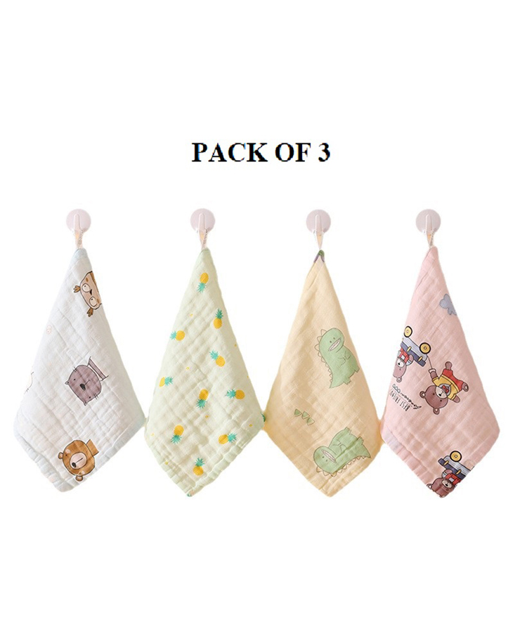 Domenico Premium Ultra Soft Muslin Cotton Wash Cloth Pack of 3 - (Colour & Print May Vary)-image-25