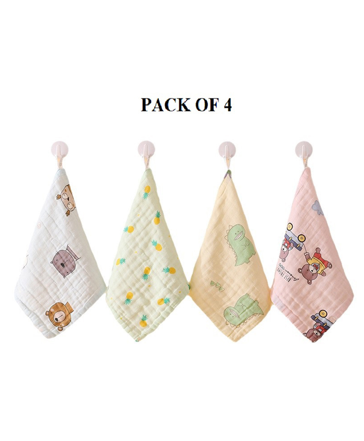 Domenico Premium Ultra Soft Muslin Cotton Wash Cloth Pack of 4 - Colour & Print May Vary-image-26
