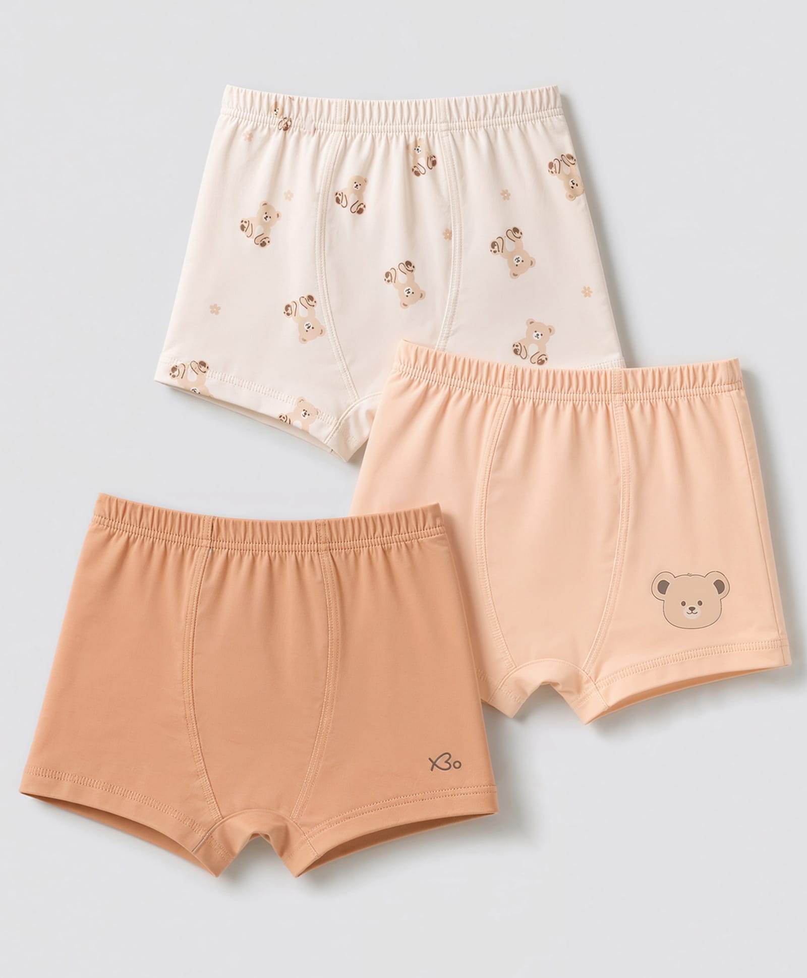 Babyoye Cotton Lycra Knit Solid Briefs With Teddy Bear Print Pack of 3 - Peach White Brown-image-25