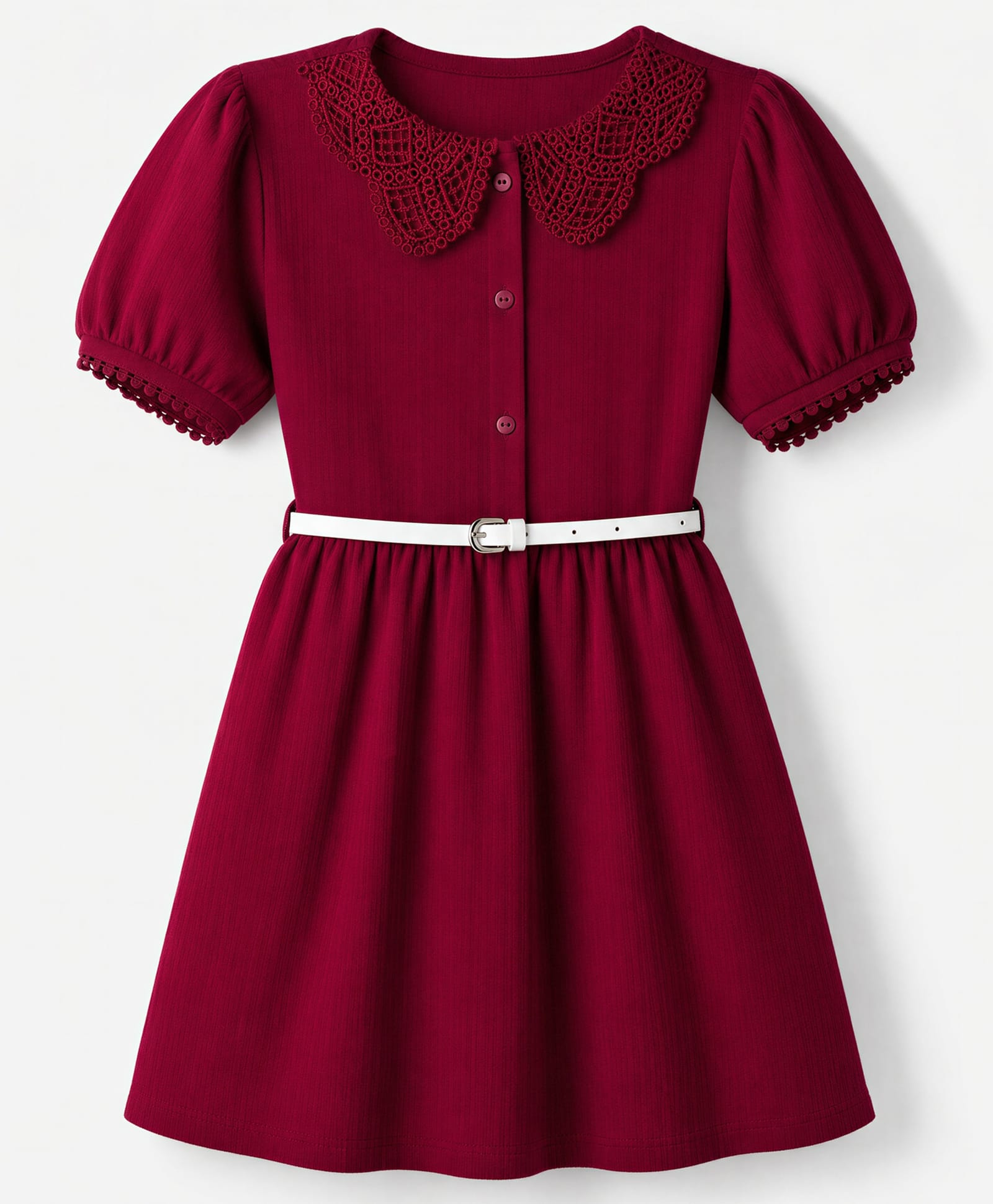 Hola Bonita Knit Dress and Belt with Half Sleeves - Maroon-image-8