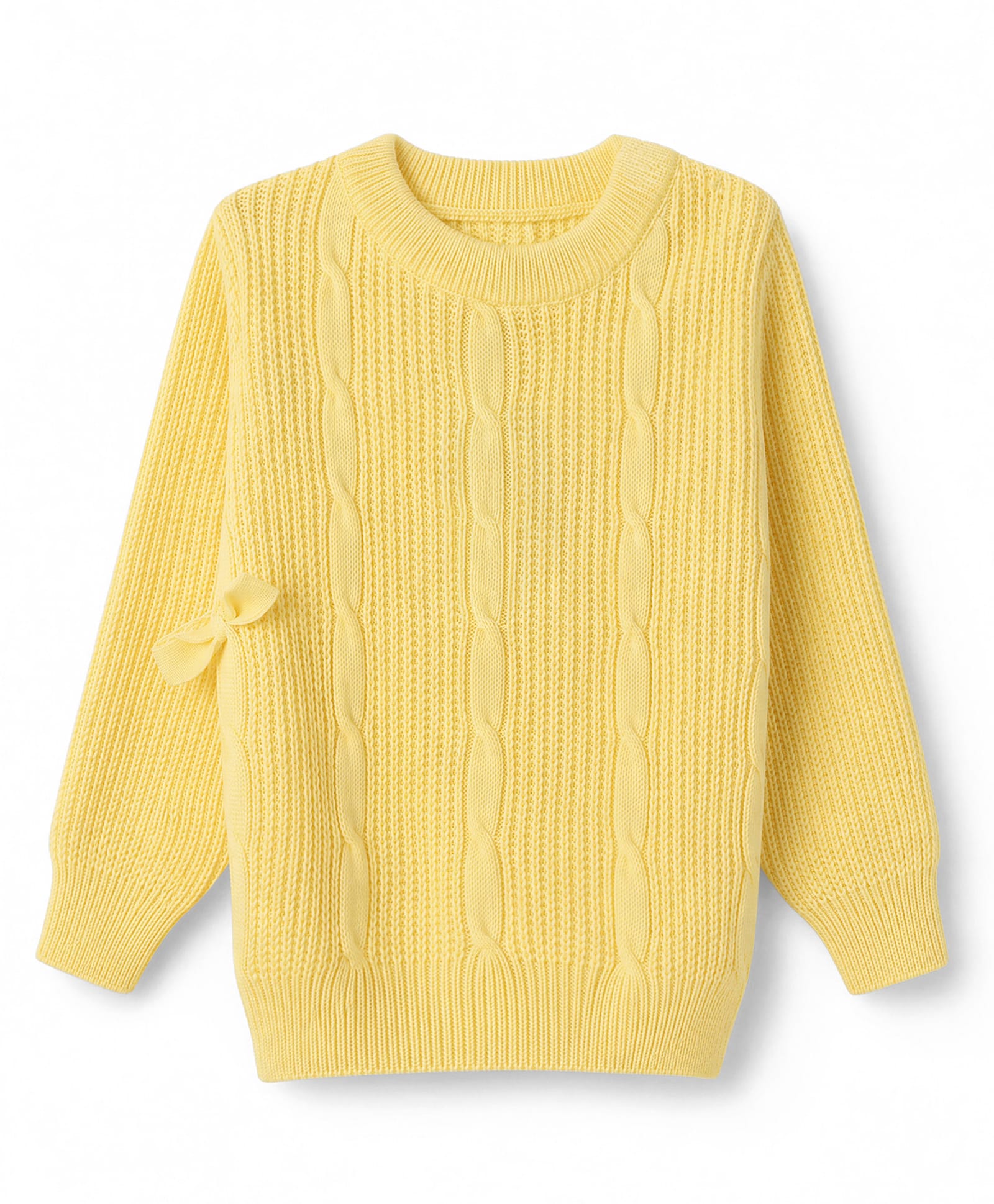 Babyhug Knit Full Sleeves Pullover With Cable Knit Design & Bow Applique - Yellow-picture-10