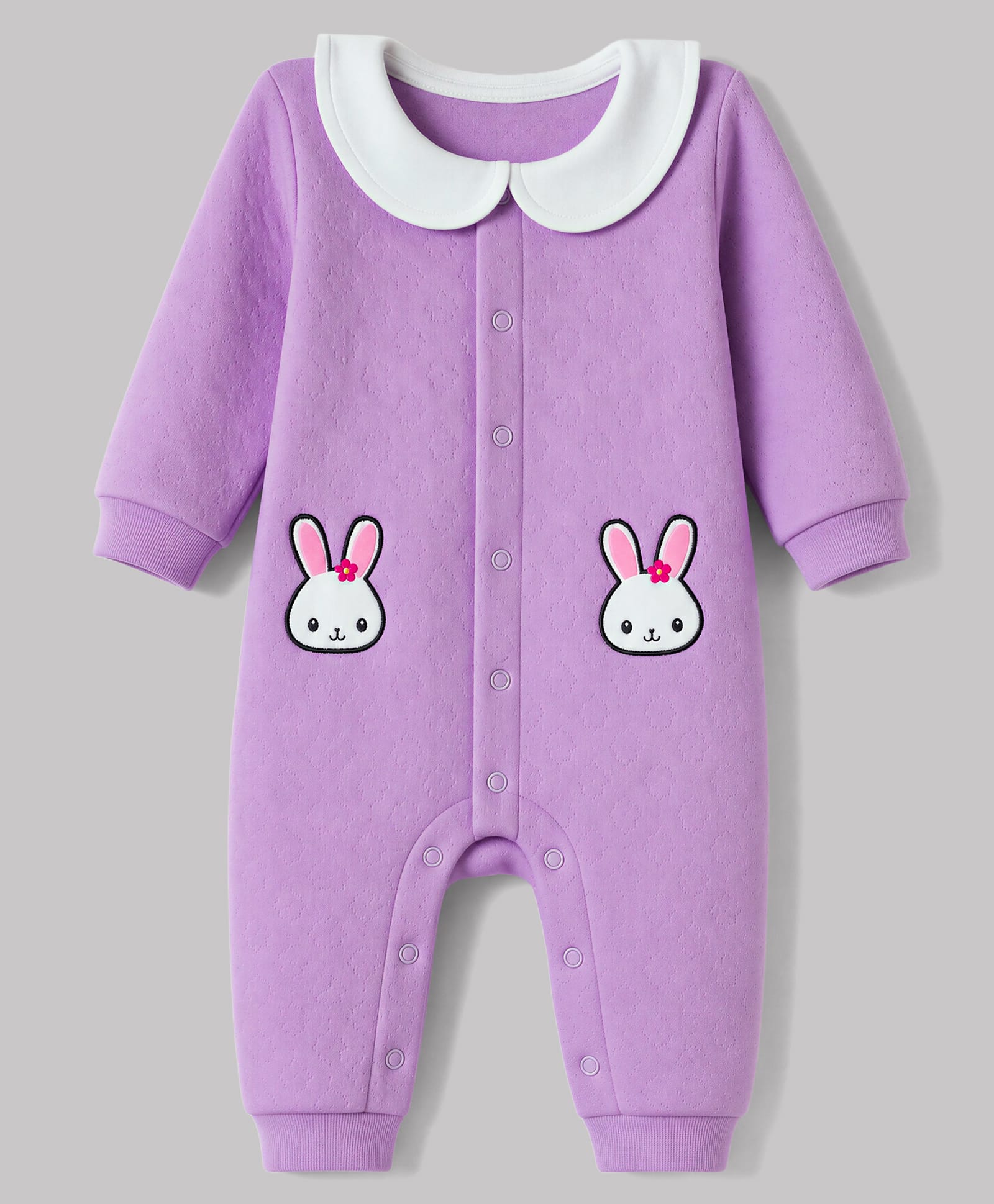 Babyhug Knit Full Sleeves Winter Wear Romper With Bunny Embroidery - Lavender-image-31
