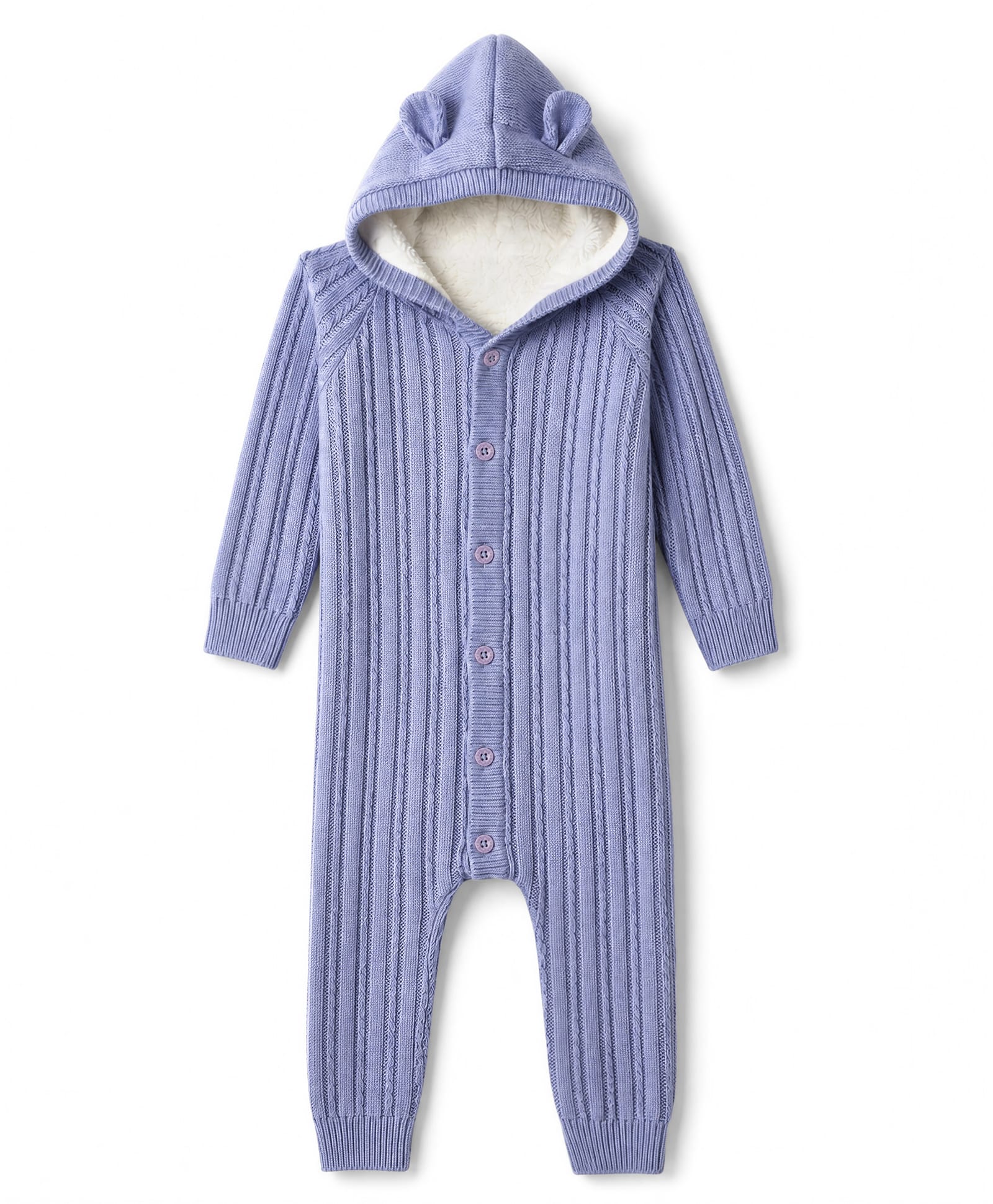 Babyhug Knit Full Sleeves Hooded Winter Wear Romper With Cable Knit Design - Light Blue-image-27