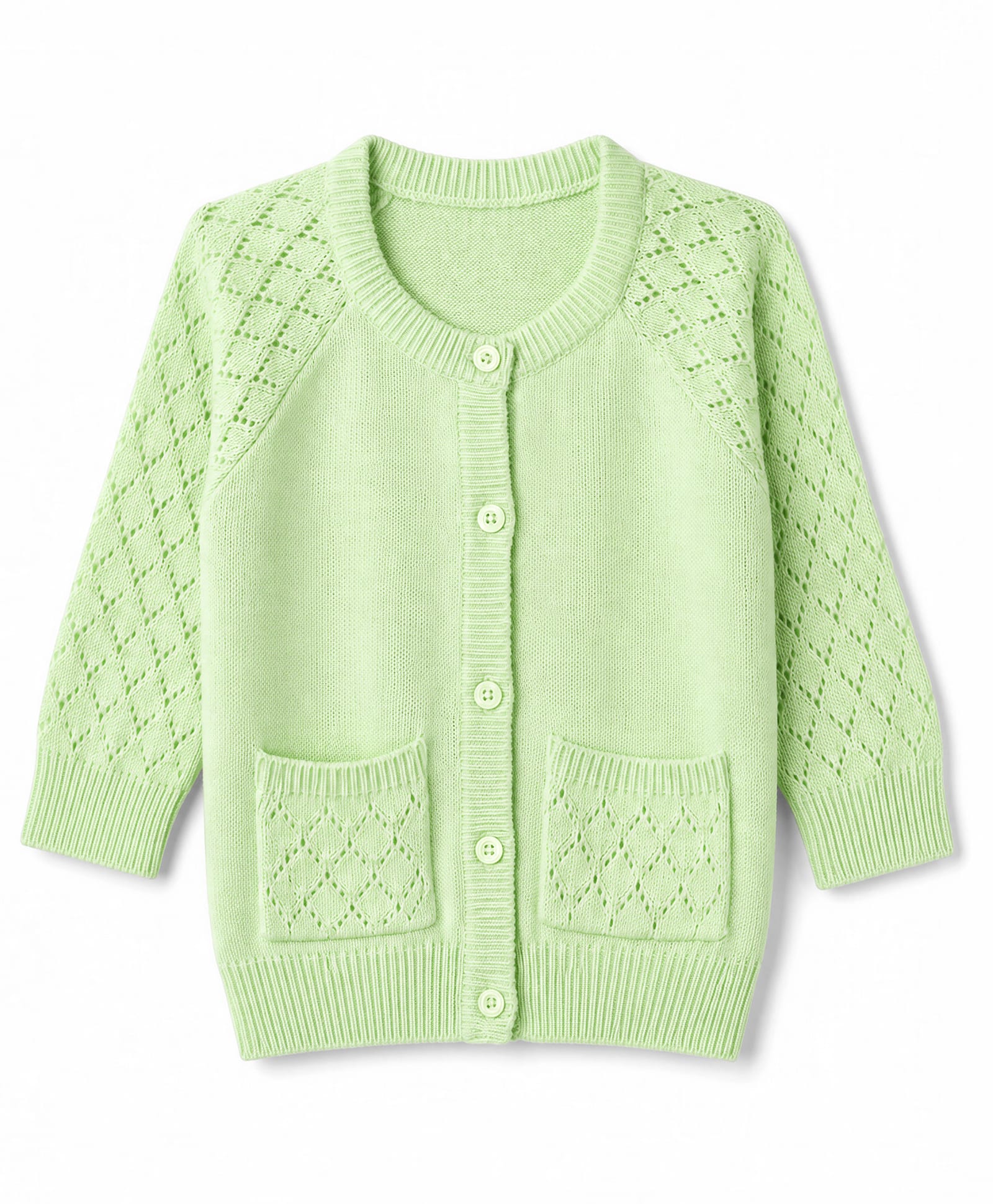 Babyhug Knit Full Raglan Sleeves Embroidered Front Open Sweater - Light Green-image-33