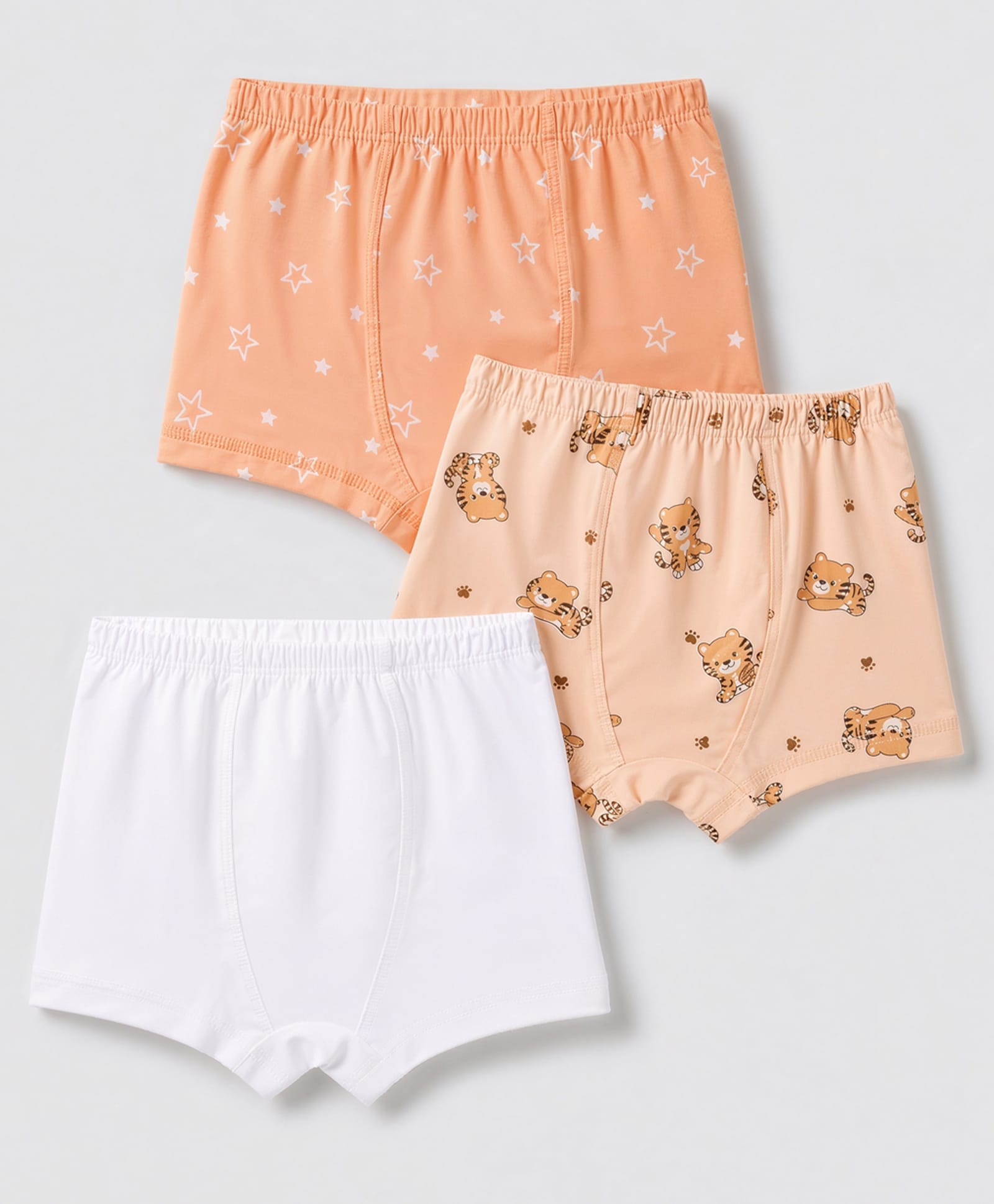 Babyoye Cotton Lycra Knit Solid Briefs With Cartoon Tiger Print Pack of 3 - Peach White-image-40