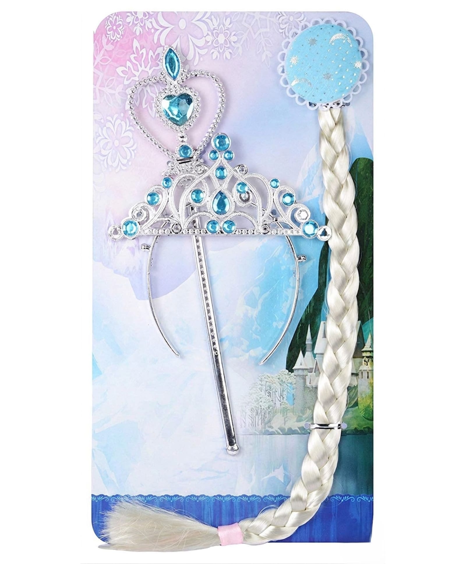 BookMyCostume Fairy Tale Queen Costume Accessories Set With Tiara Style Hair Band & Hair Extension - Blue & Silver-image-45