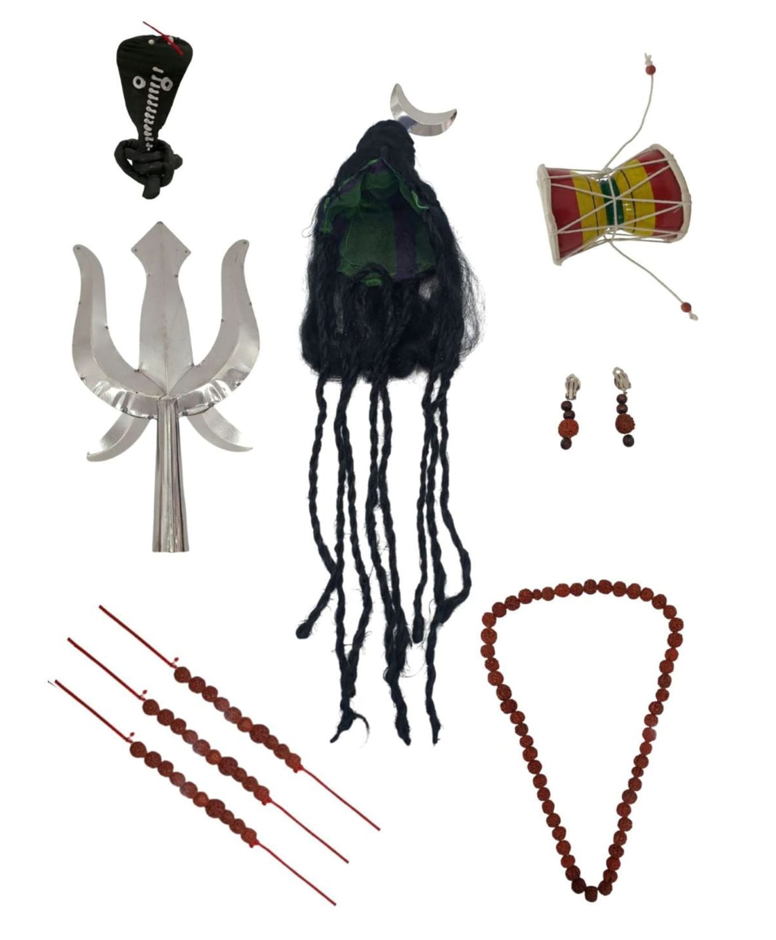 BookMyCostume Lord Shiva Costume Set With Trishul Damru Rudraksha Sarp Chand & Wig Accessory Set - Multi Colour-image-36