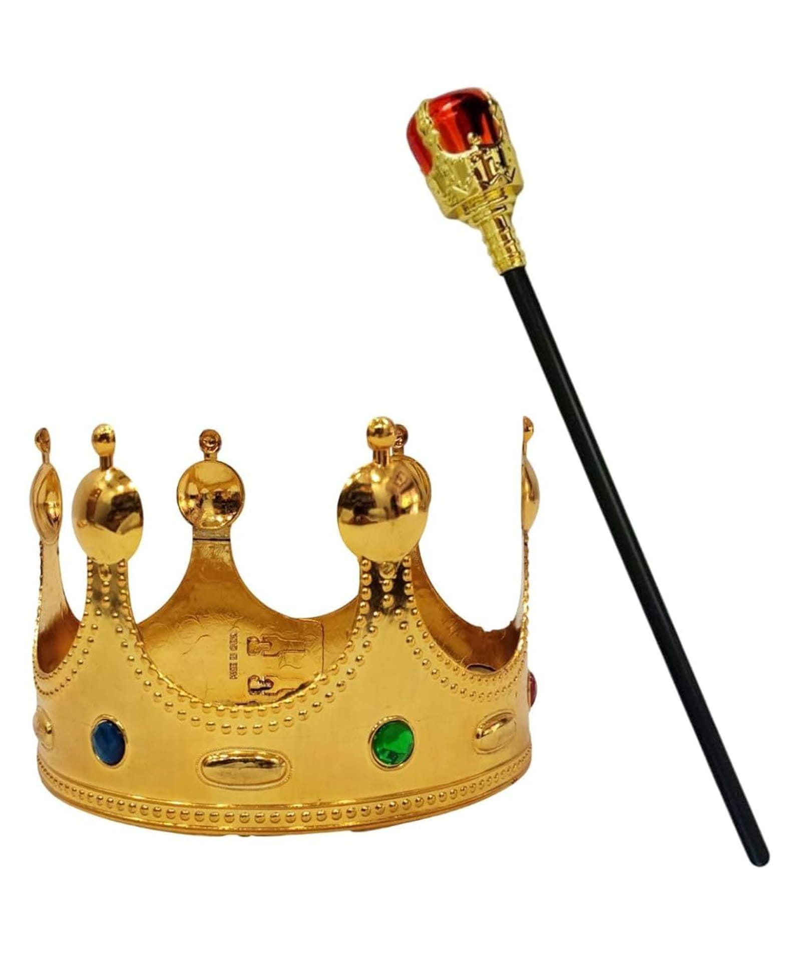 BookMyCostume Stone Embellished King Crown & Scepter Accessory Set - Golden Black & Red-image-29