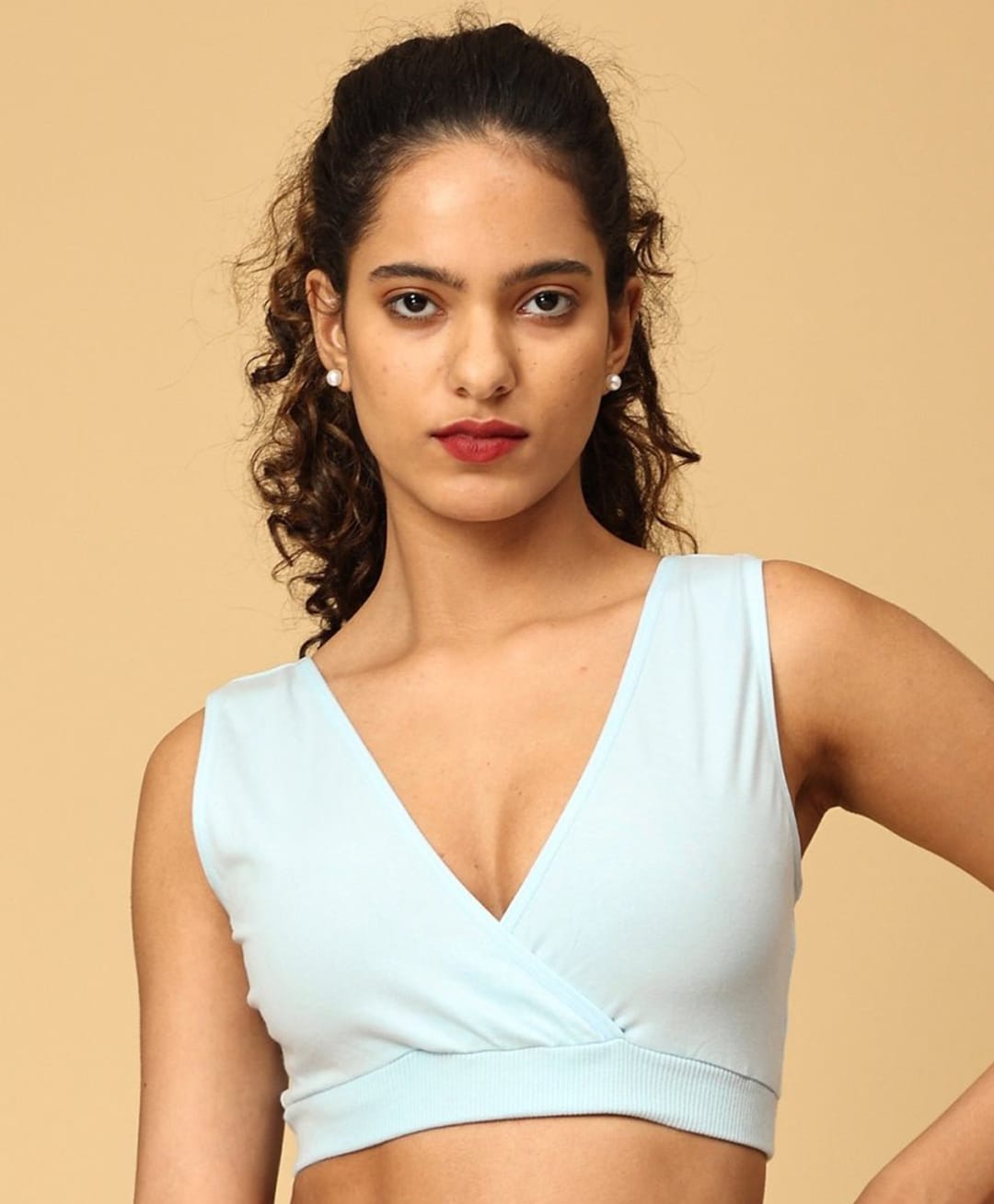 The Mom Store Cotton Knit Sleeveless Solid Maternity Bra - Sky Blue-picture-31