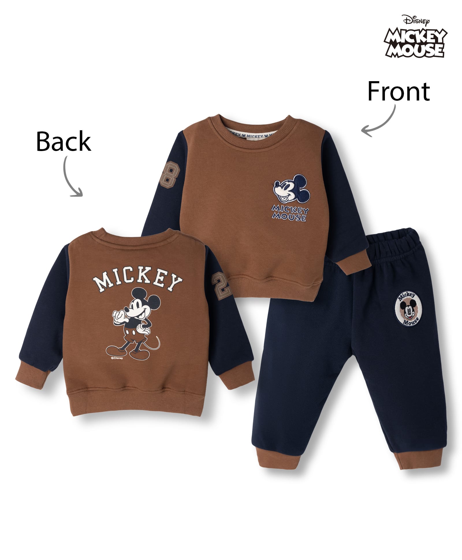 Ollypop Fleece Woven Full Sleeves Winter Wear Suit With Mickey Mouse Graphic - Brown-picture-8