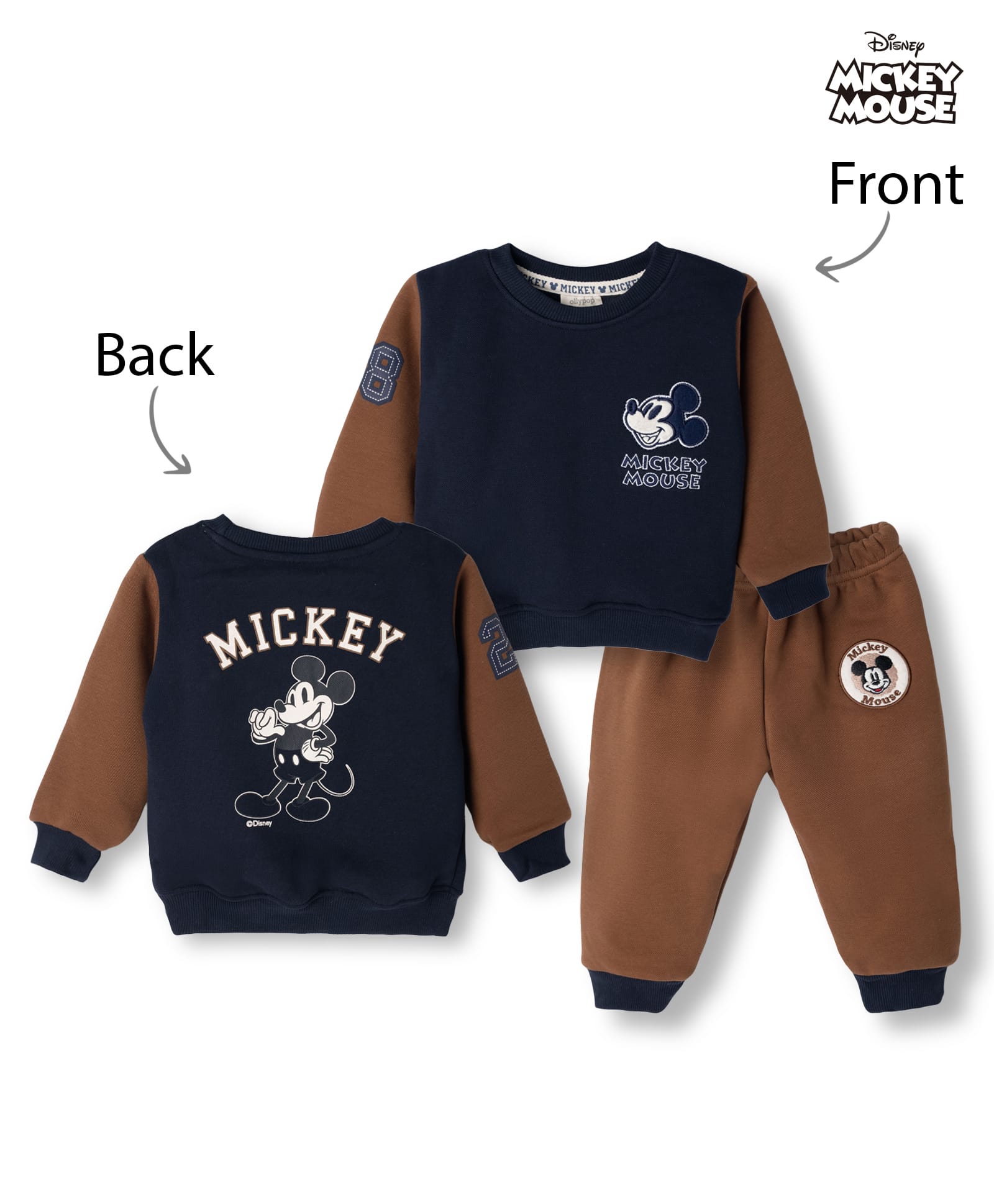 Ollypop Fleece Woven Full Sleeves Winter Wear Suit With Mickey Mouse Graphic - Navy Blue-picture-34