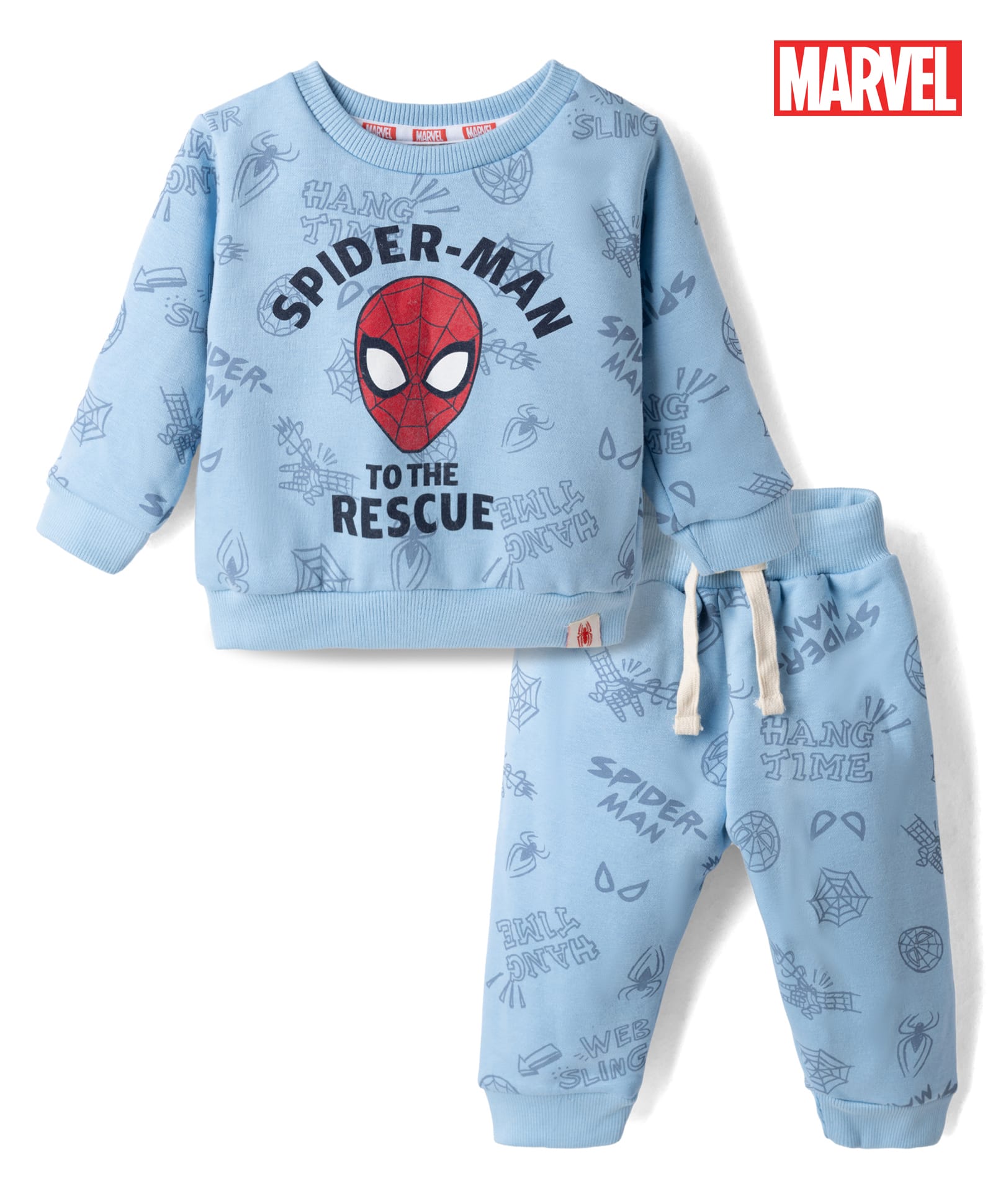 Oilypop Fleece Knit Full Sleeves Cords Winter Night Suit With Spiderman Graphic - Blue-image-22
