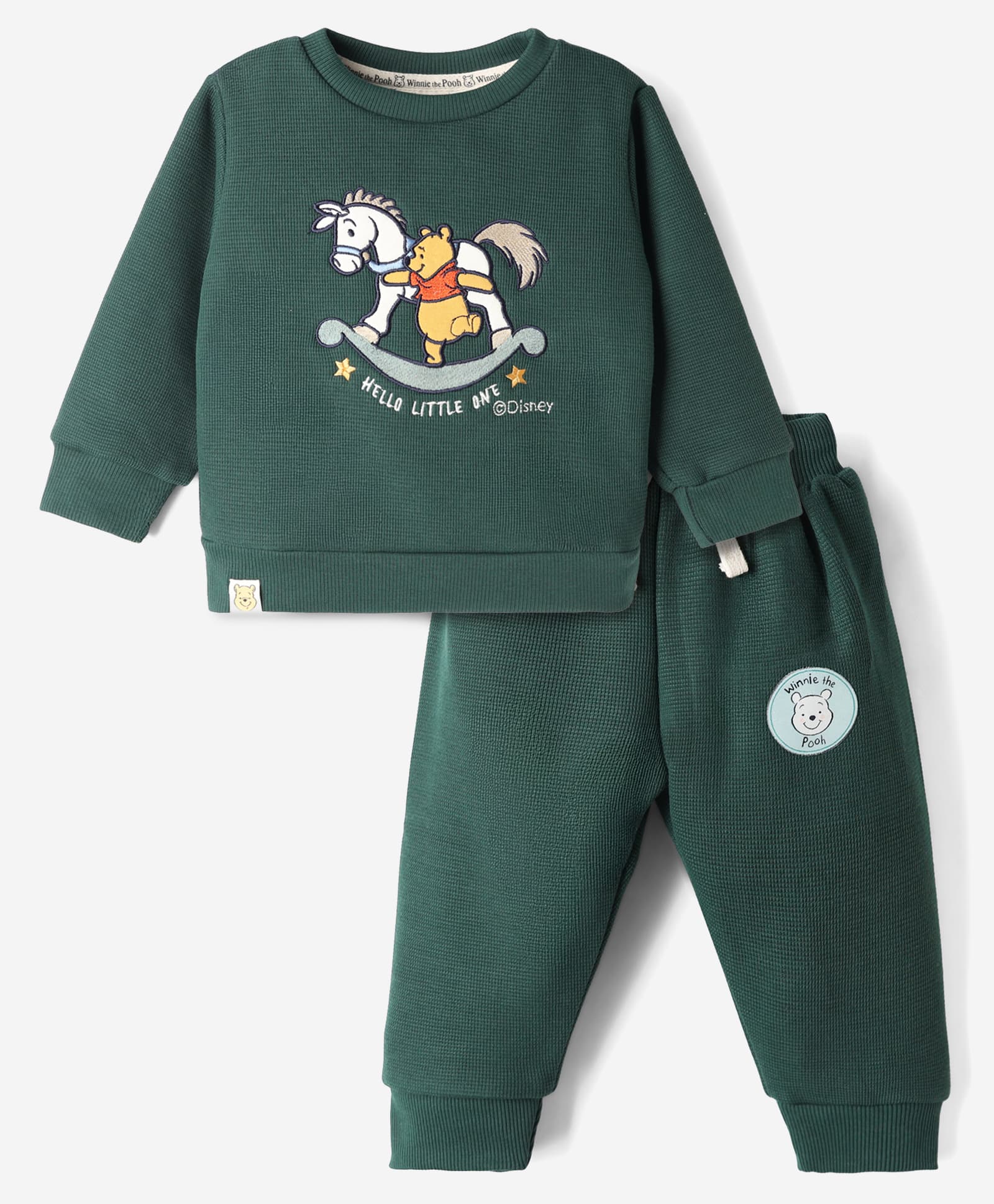 Ollypop Fleece Knit Full Sleeves T-Shirt & Jogger Winter Wear Suit Set with Winnie the Pooh Graphic - Green-picture-41
