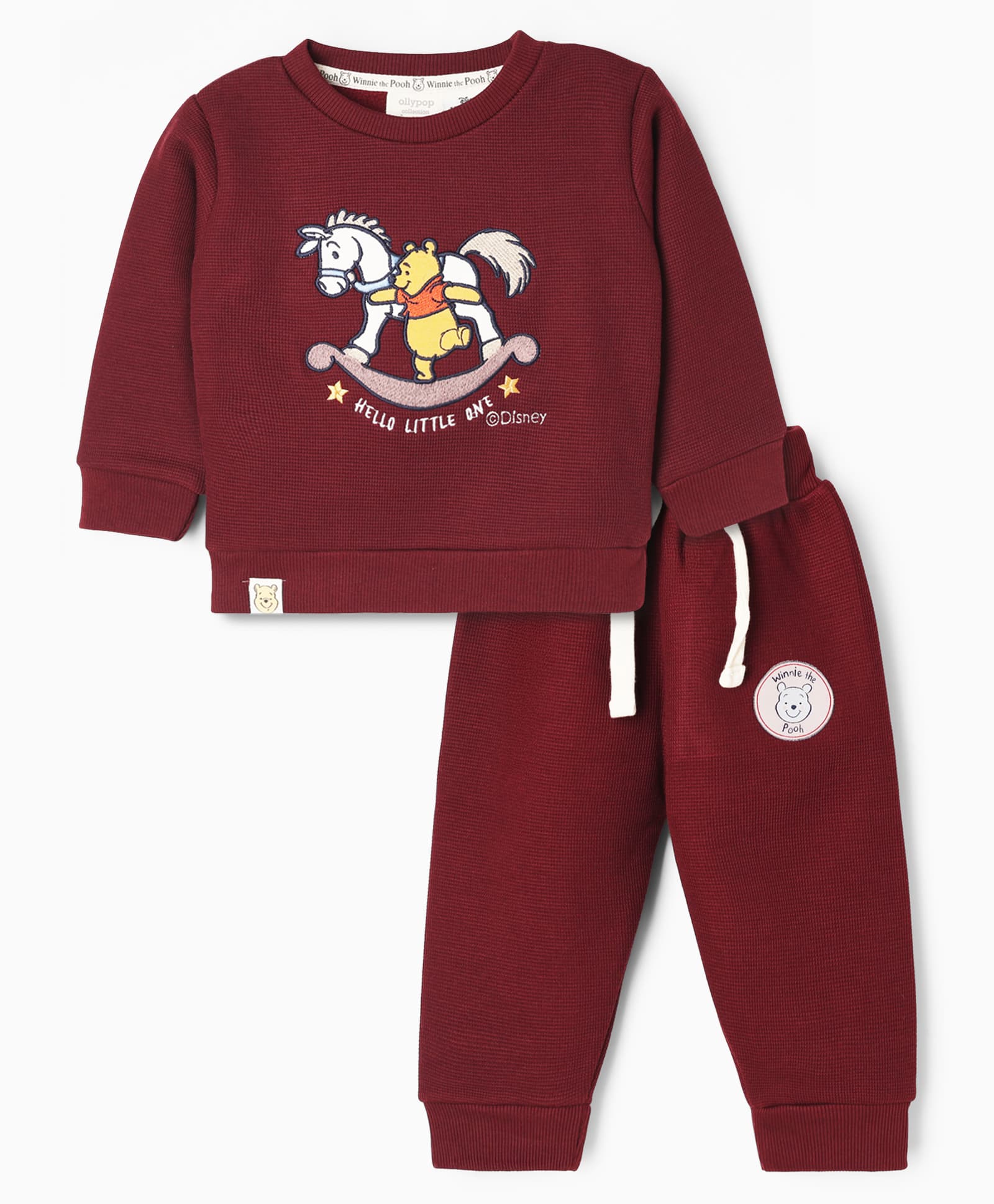 Ollypop Fleece Knit Full Sleeves T-Shirt & Jogger Winter Wear Suit Set with Winnie the Pooh Graphic - Wine-picture-27