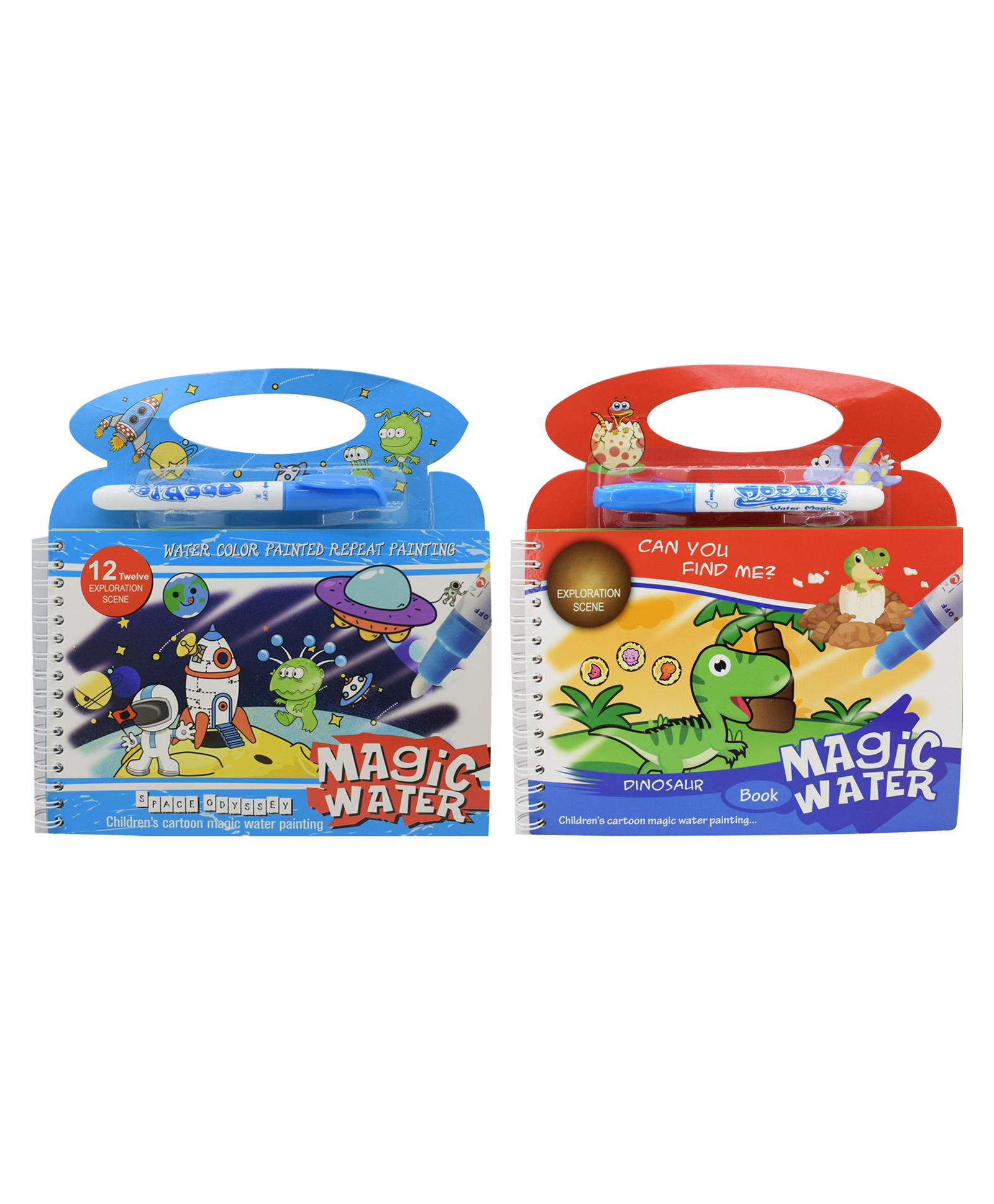 Asera Space and Dinosaur Theme Reusable Magic Water Painting Book Magic Doodle Pen Kids Coloring Doodle Drawing Board Games Child Educational Toy Magic Book Water Painting for Kids Boys Girls-image-48