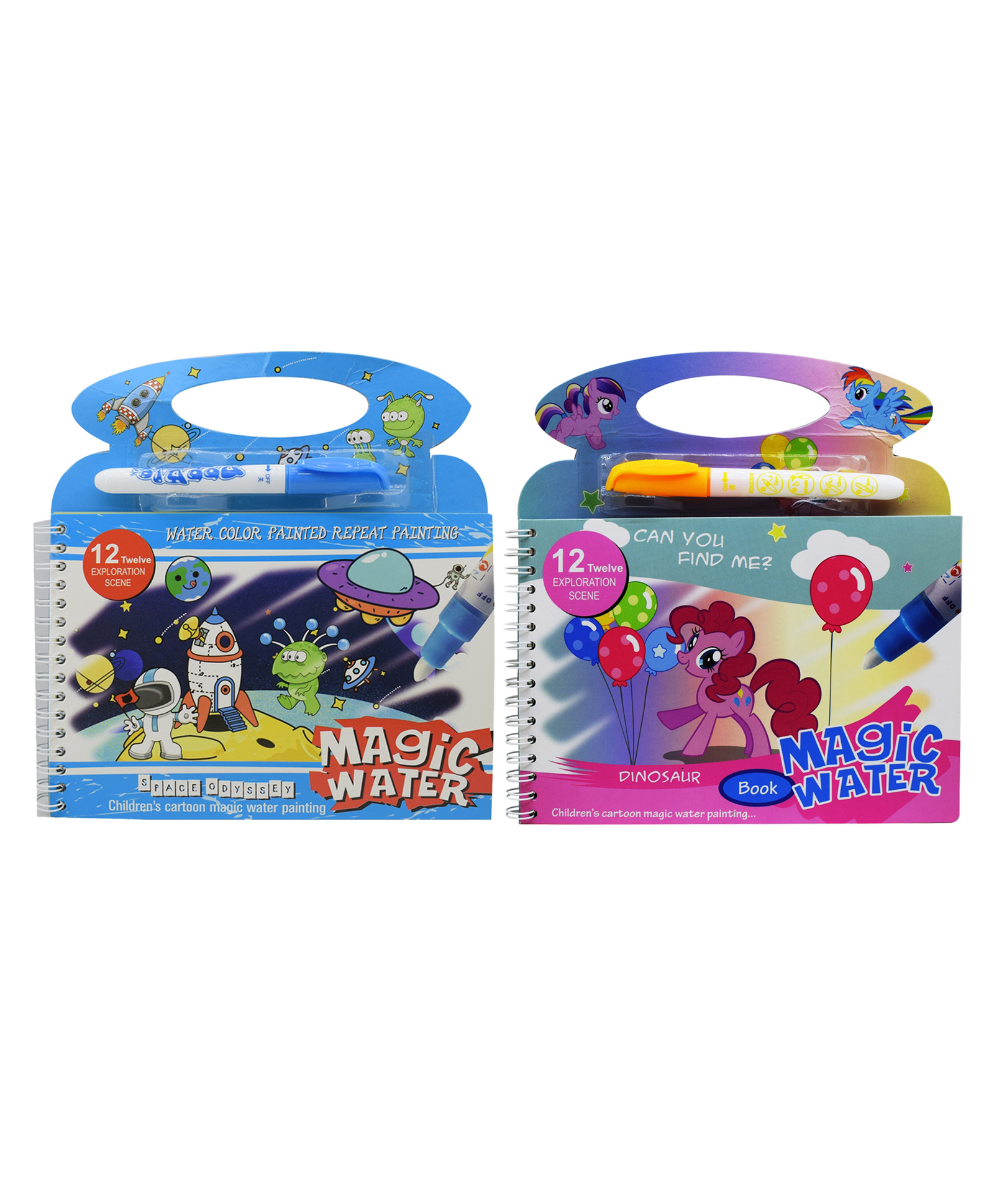 Asera Space and Little Pony Theme Reusable Magic Water Painting Book Magic Doodle Pen Kids Coloring Doodle Drawing Board Games Child Educational Toy Magic Book Water Painting for Kids Boys Girls-picture-4