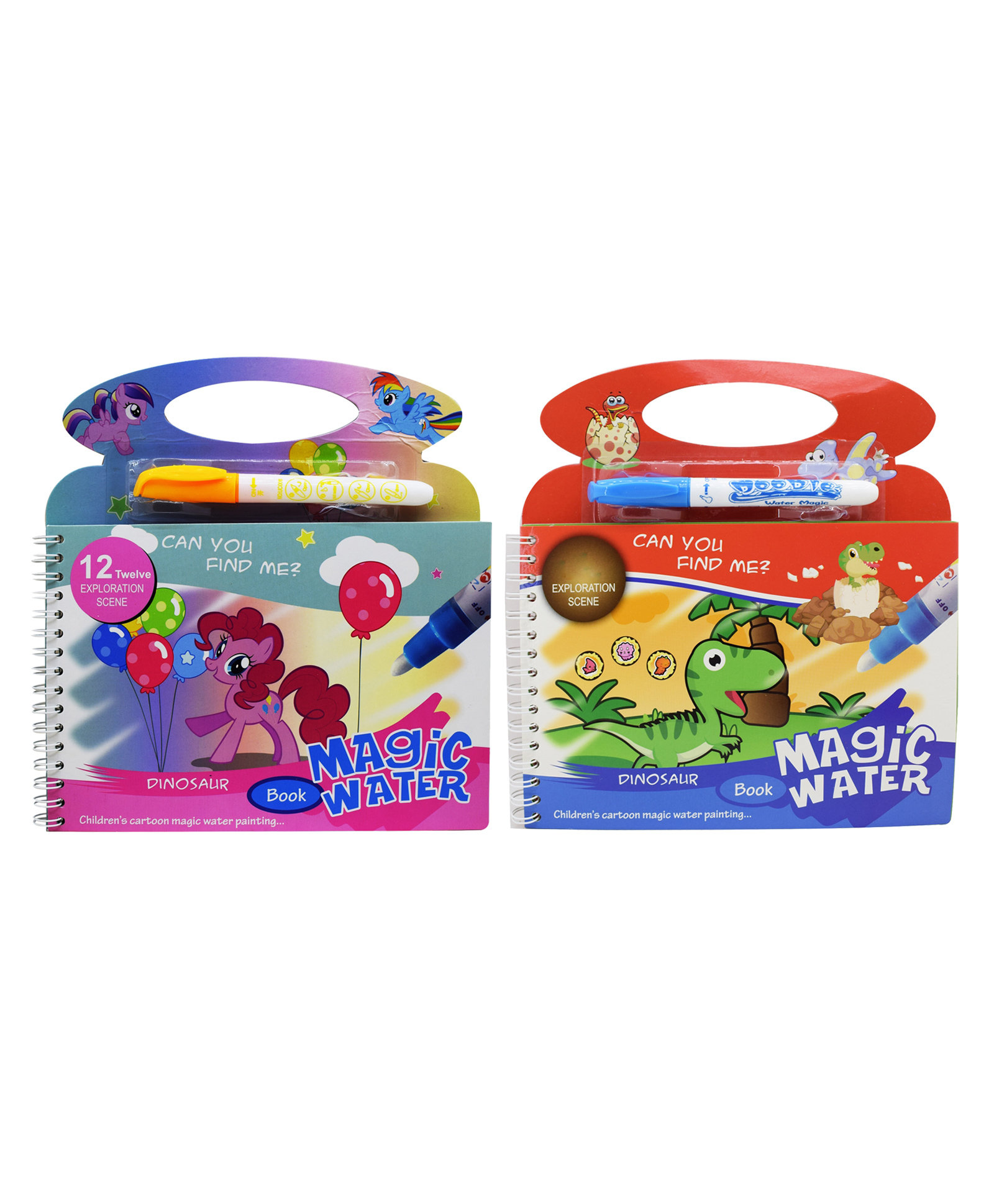 Asera Little Pony and Dinosaur Theme Reusable Magic Water Painting Book Magic Doodle Pen Kids Coloring Doodle Drawing Board Games Child Educational Toy Magic Book Water Painting for Kids Boys Girls-picture-11