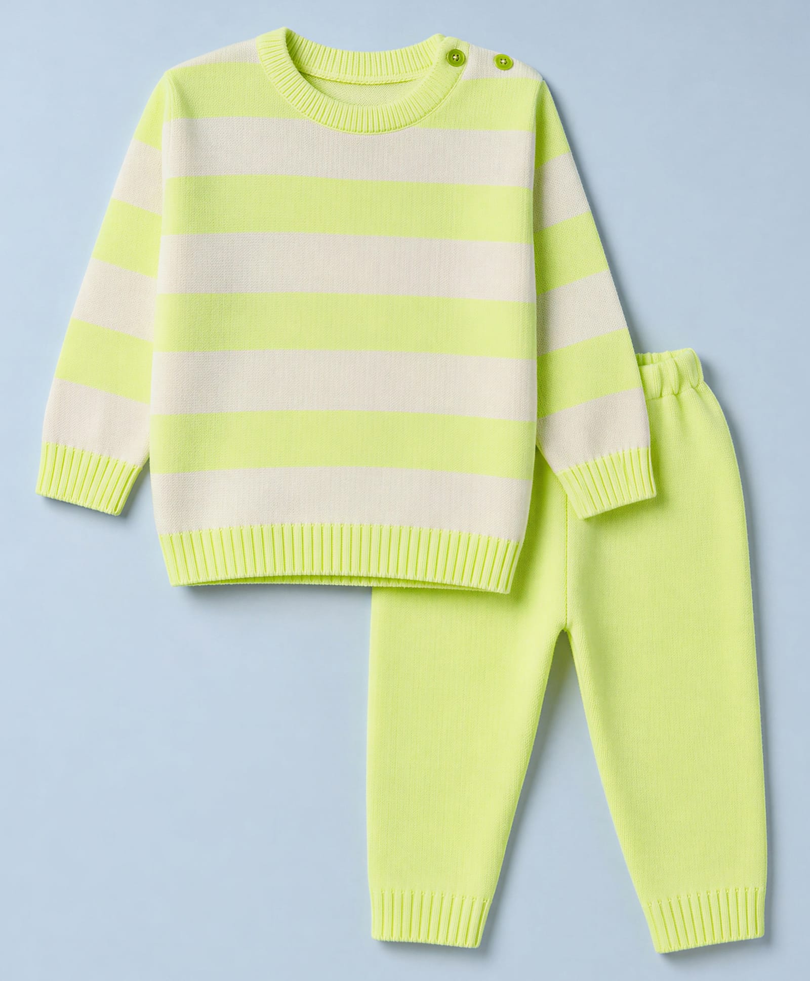 Babyhug Knit Full Sleeves Striped Sweater Set - Lime Green-picture-27