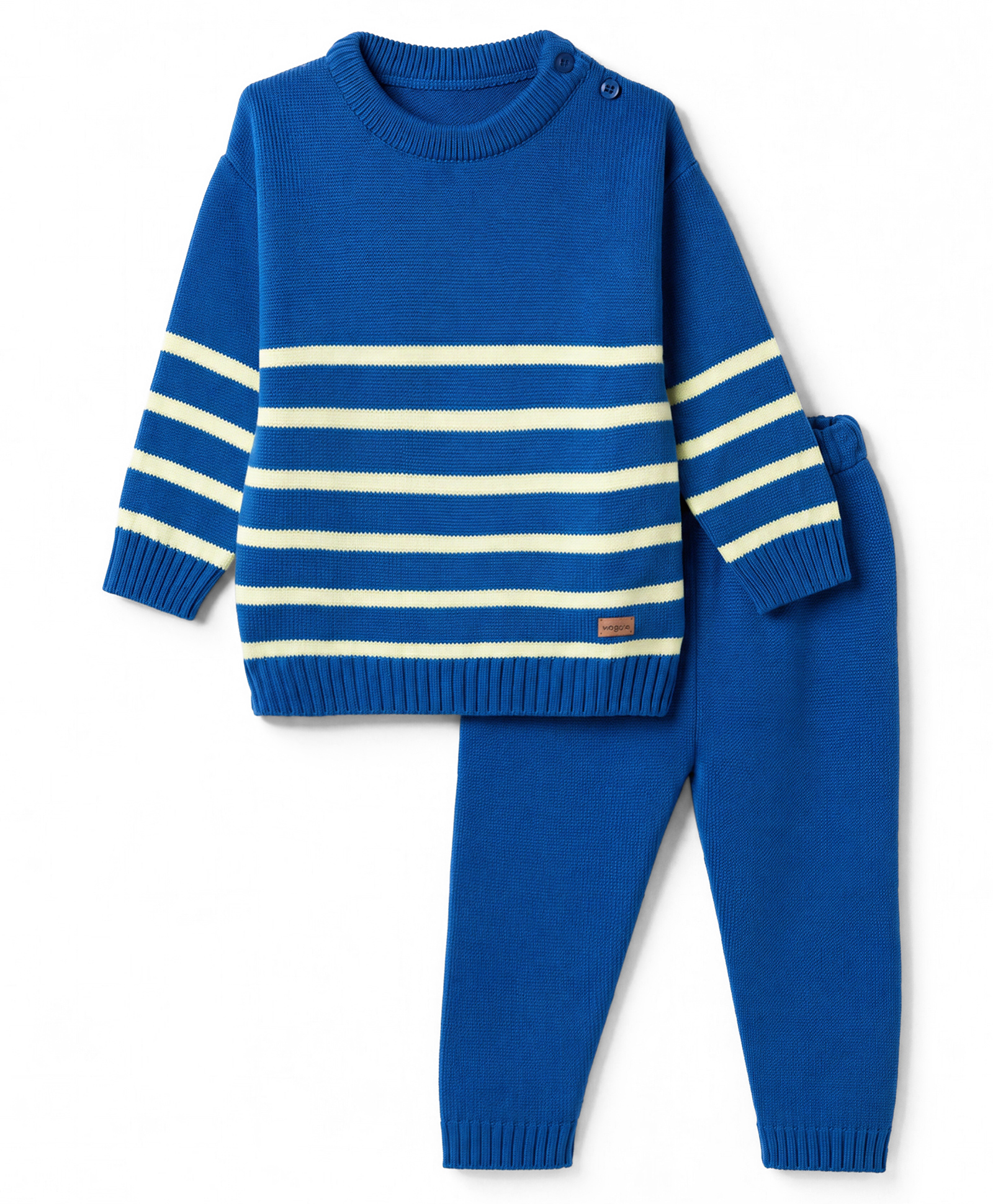 Babyhug Knit Full Sleeves Striped Sweater Set - Blue-image-0