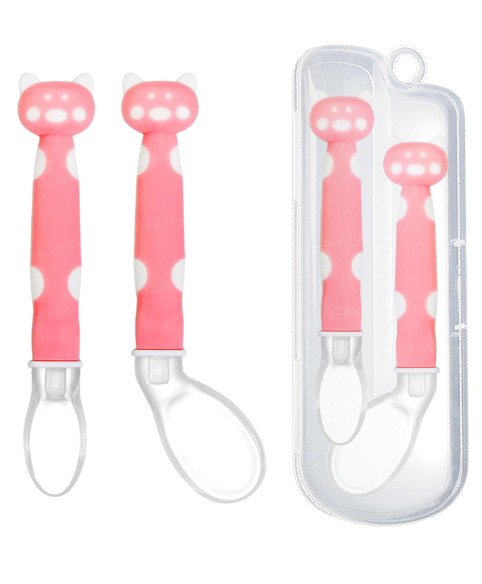 FunBlast Baby Self Feeding Training Spoons Set - Pack of 2 (Pink)-picture-13