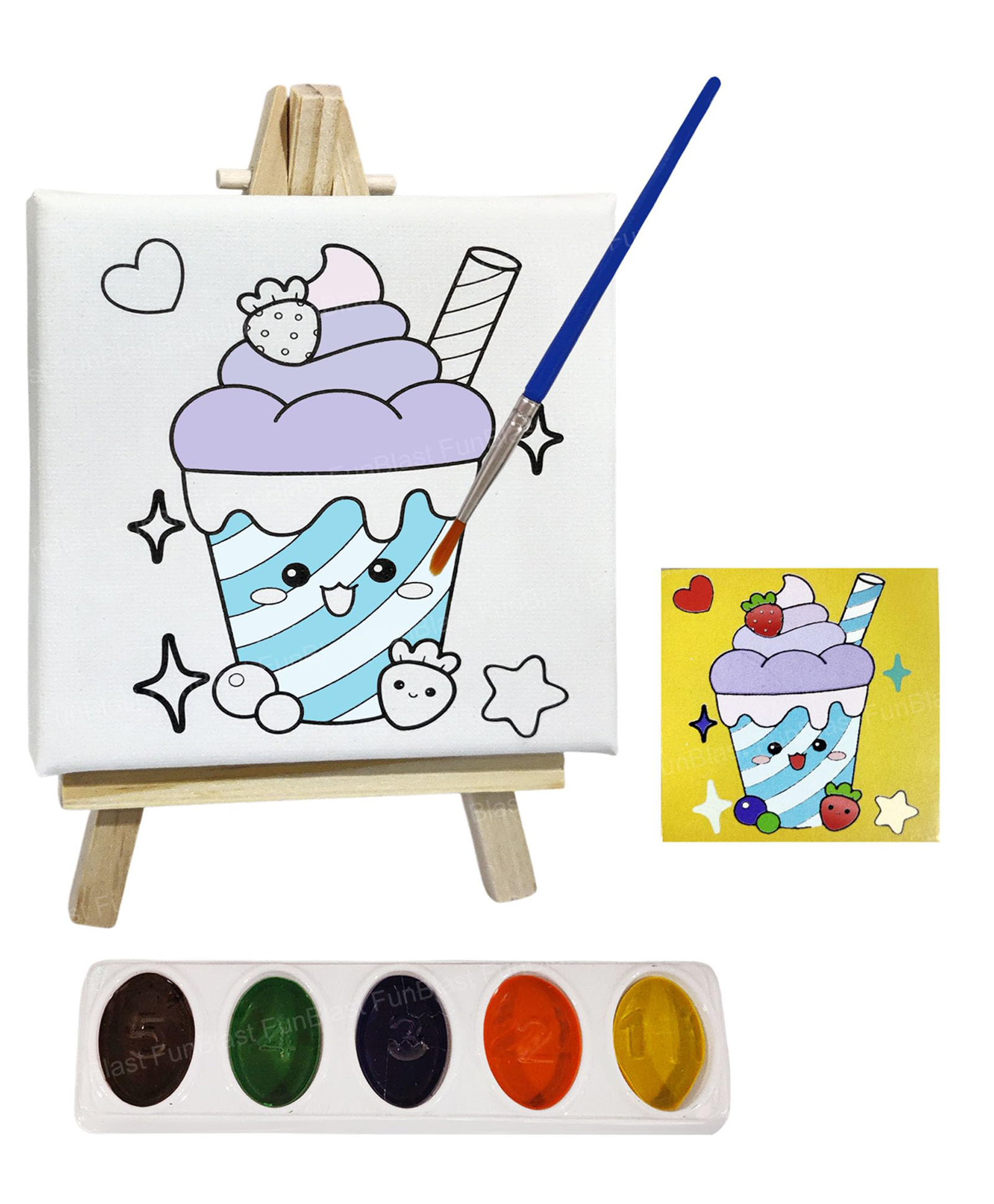 FunBlast DIY Cream Theme Painting Kit with Mini Easel Stand for Kids - Pack of 1 (Multicolor)-picture-27