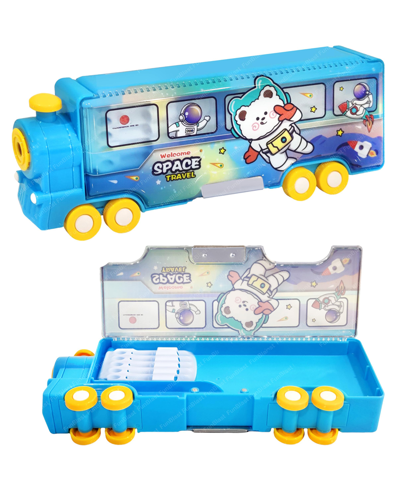 FunBlast Train Theme Double Layer Pencil Box with Moving Wheels for Kids - Pack of 1 (Multicolor)-picture-30