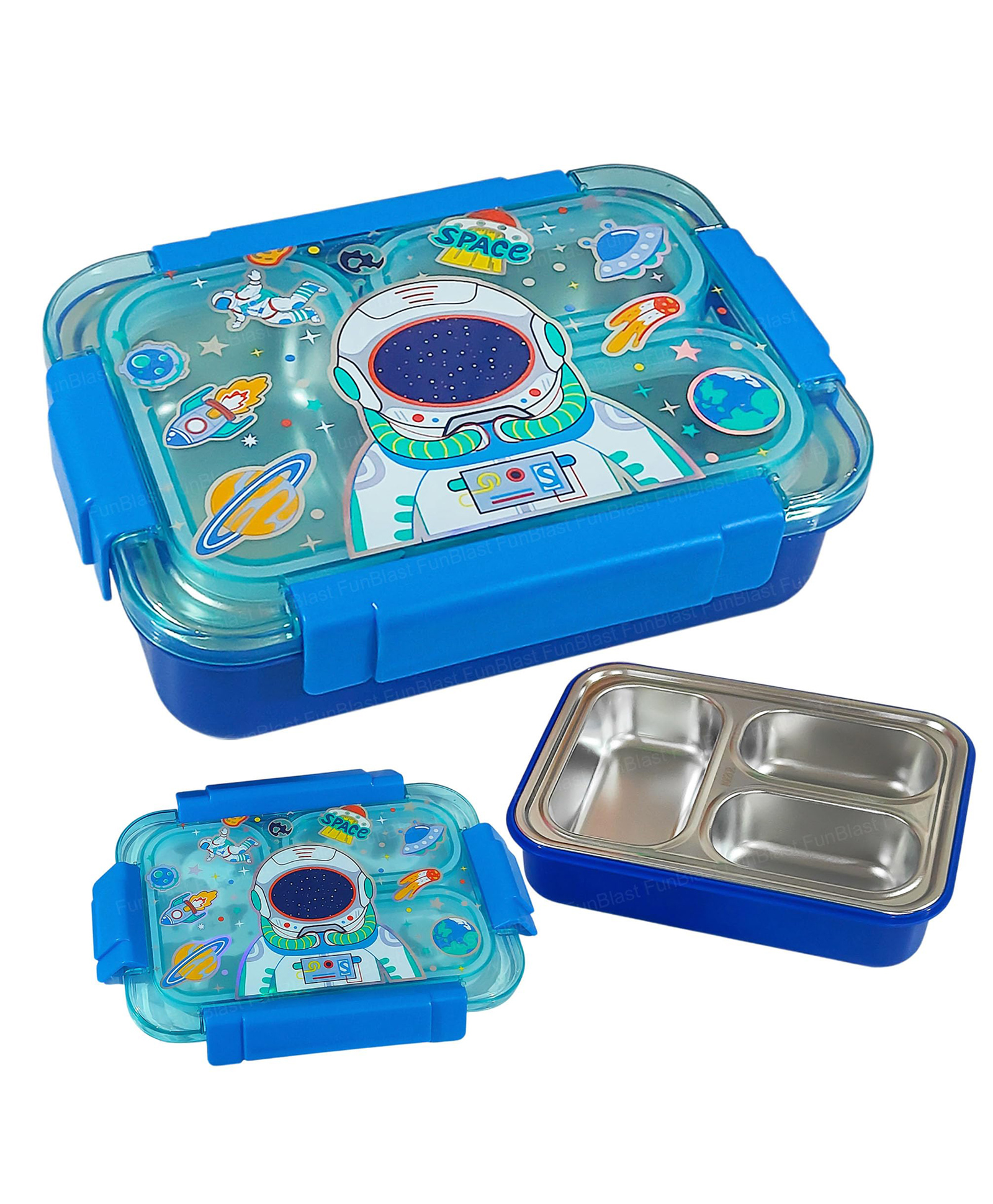 FunBlast Space Print Lunch Box with 3 Compartments for Kids 710 ML (Multicolor)-image-41