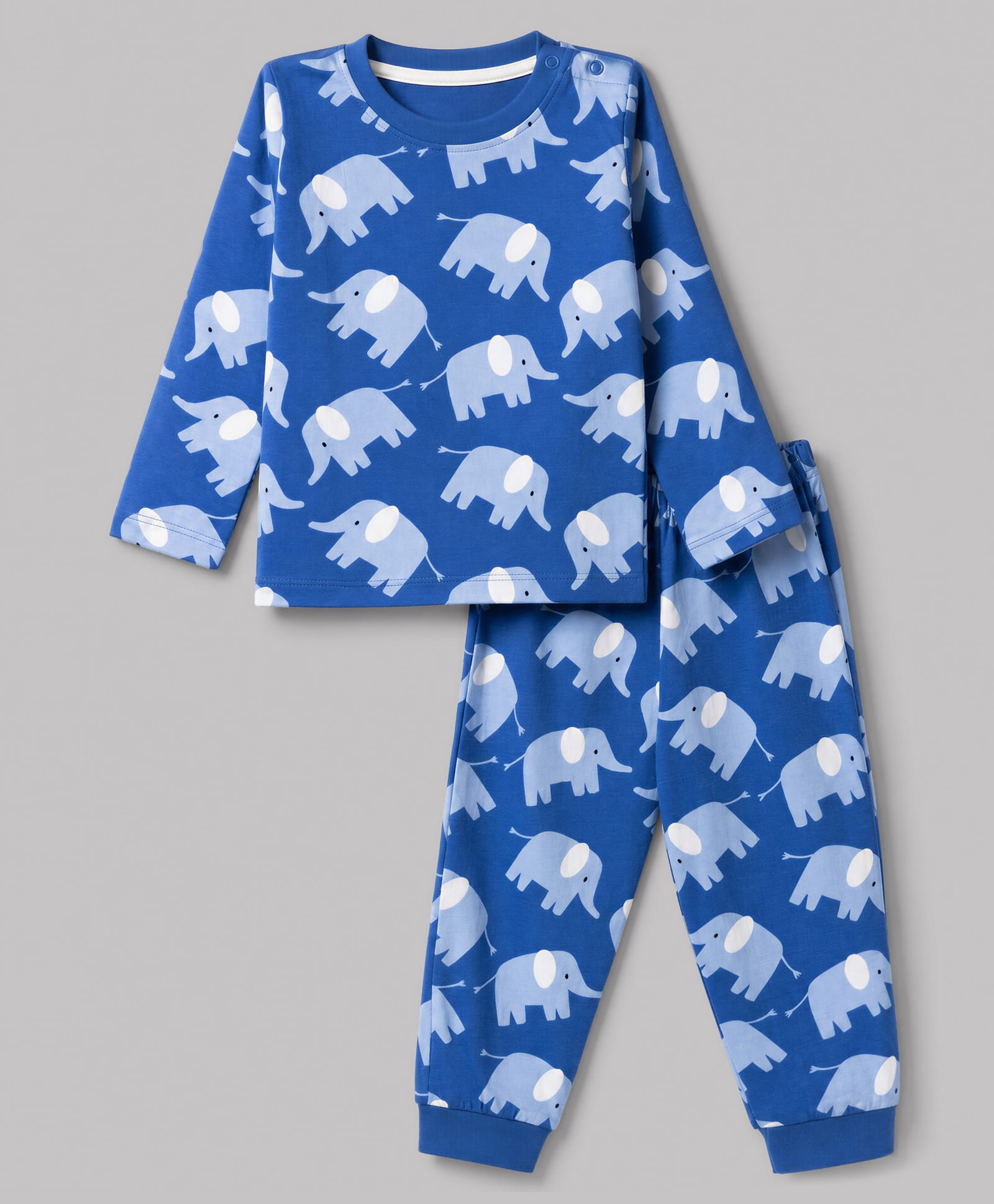 Babyhug Cotton Knit Full Sleeves Co-Ords T-Shirt & Pyjama Night Suit with Elephant Print - Blue-image-23
