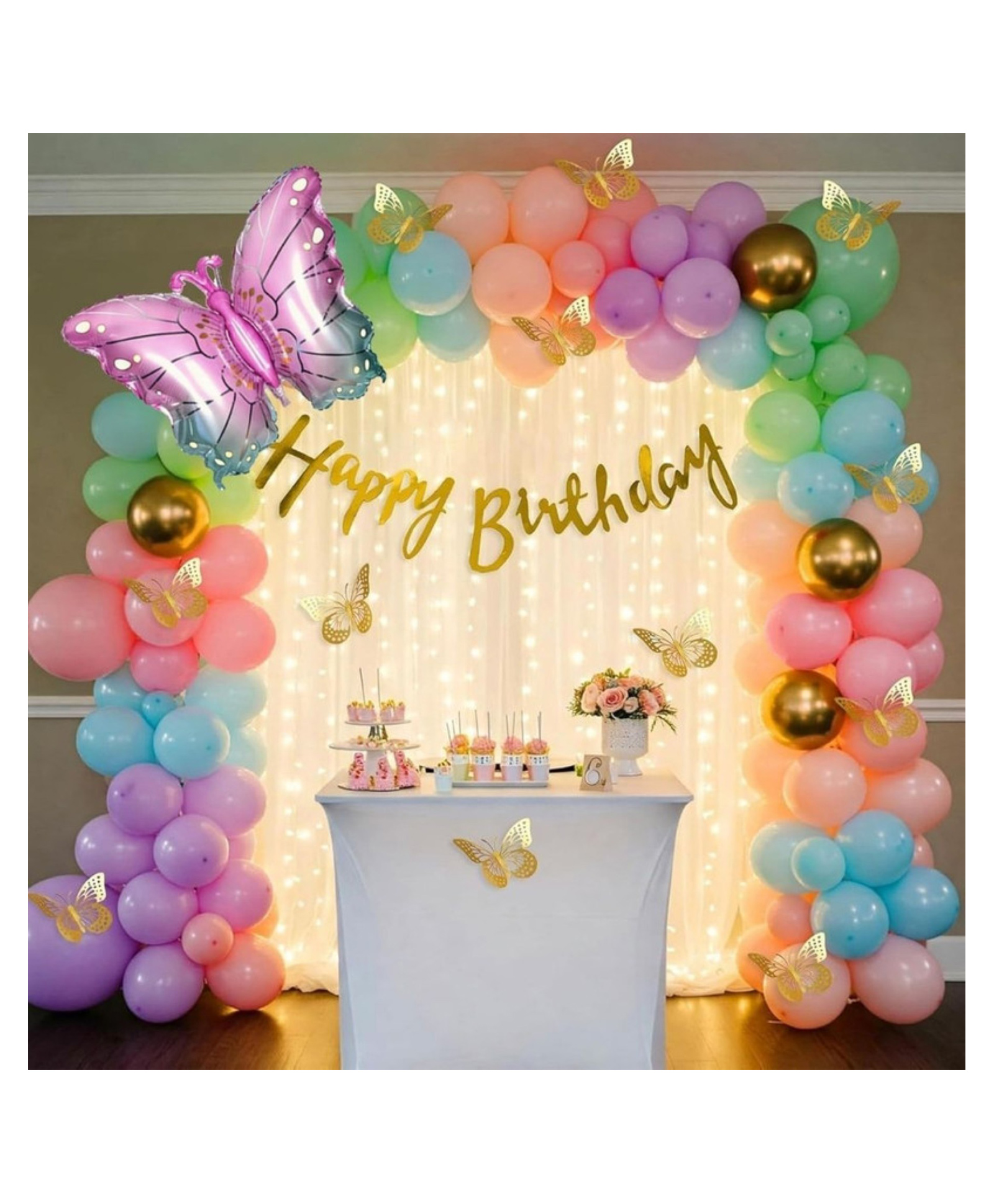 Puchku Butterfly Theme Birthday Decoration Kit for Girls with Pastel Balloons for Decoration, Foil Balloons for Decor, Butterfly Stickers for Wall Decoration, Birthday Decor Pack of 102-image-40