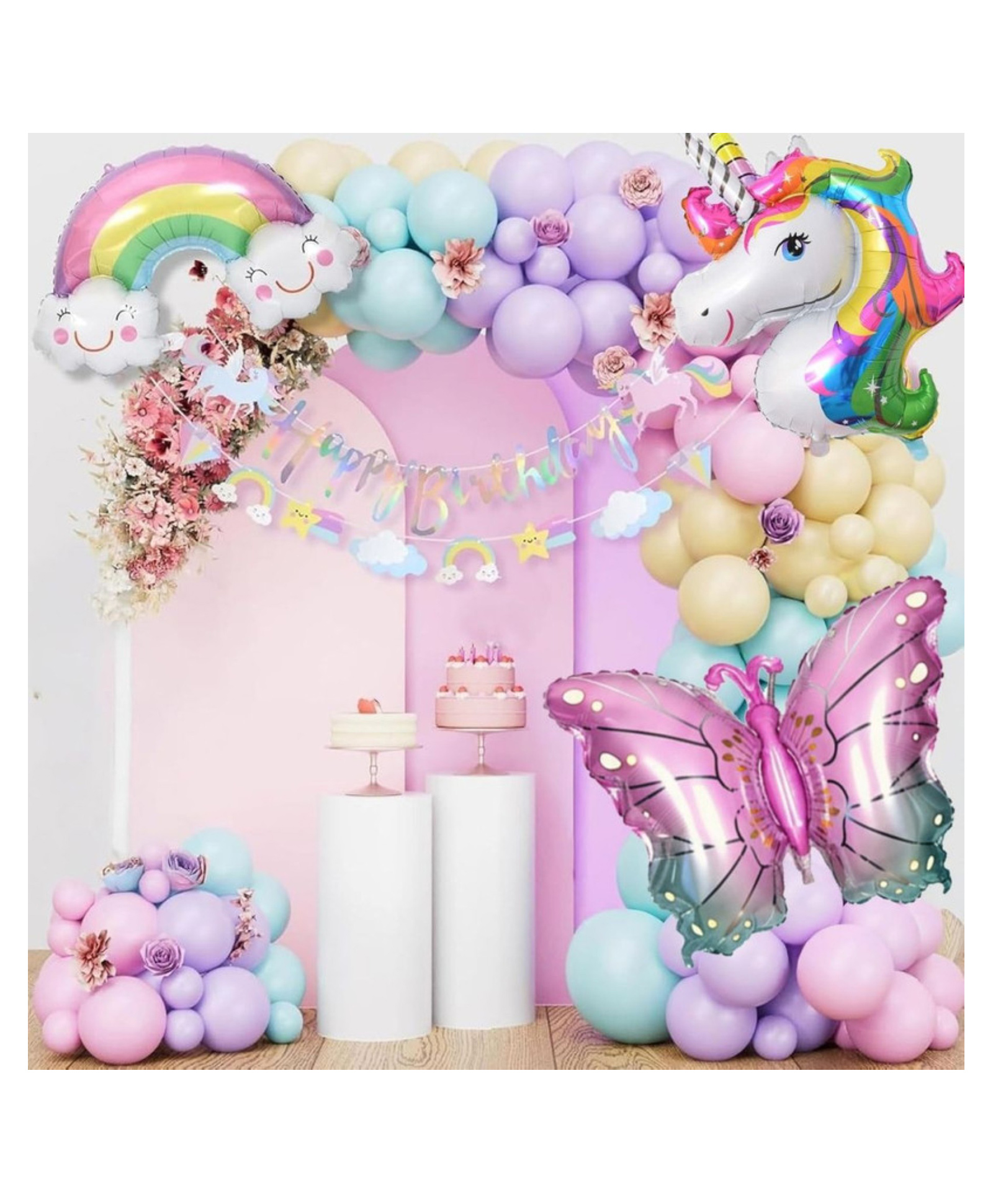 Puchku Unicorn Theme Birthday Decoration Kit for Baby Girl with Pastel Blue, Pink, Peach, Purple Balloons, Butterfly, Cloud, Unicorn Foil Balloon Set, Birthday Decor Items- 47 Pcs-image-40