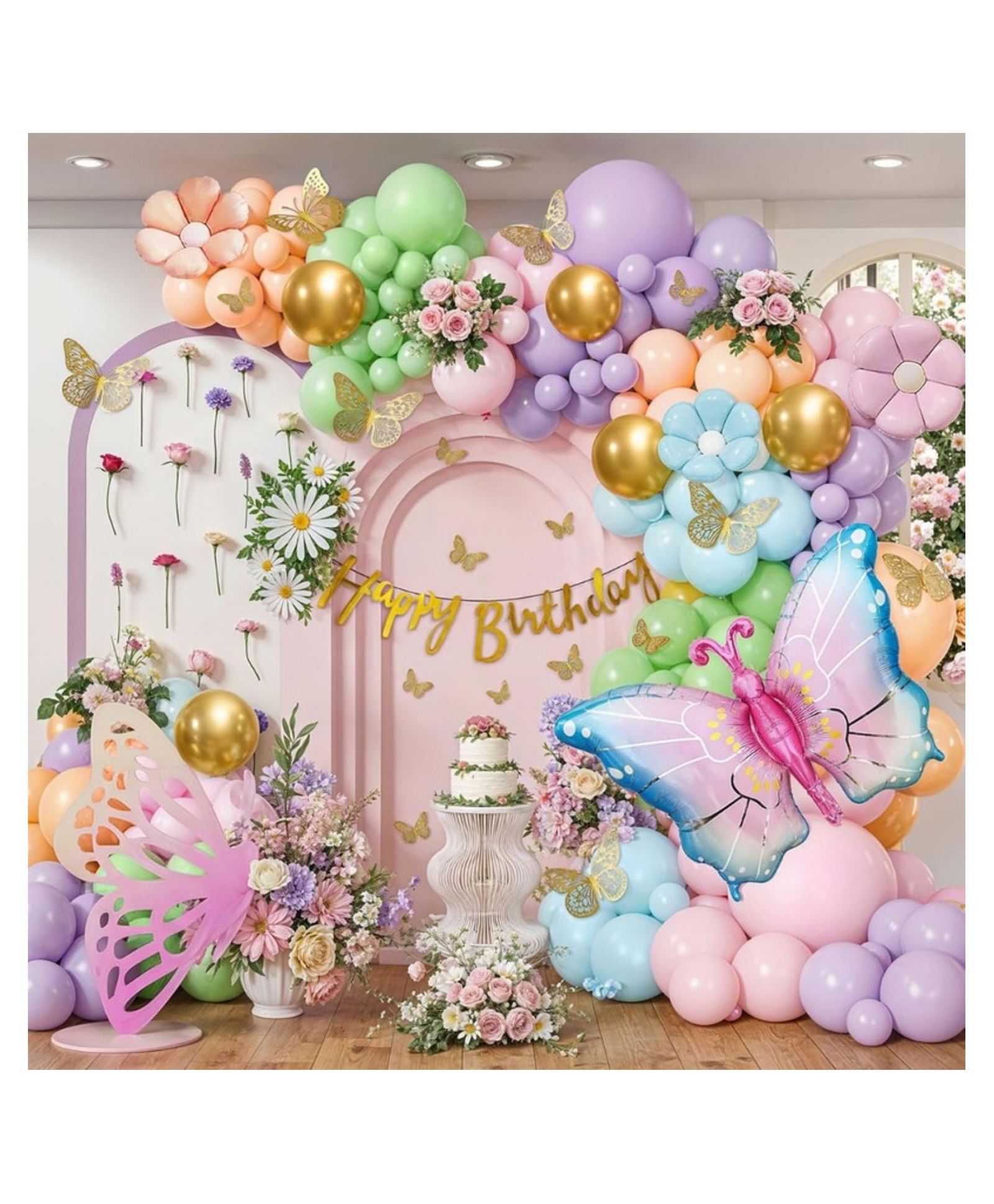 Puchku Butterfly Theme Birthday Decoration Kit For Girls Whimsical Pastel Birthday Decoration Items, Giant Butterfly Foil Balloon, Stickers, Happy Birthday Banner Pack of 96-image-41