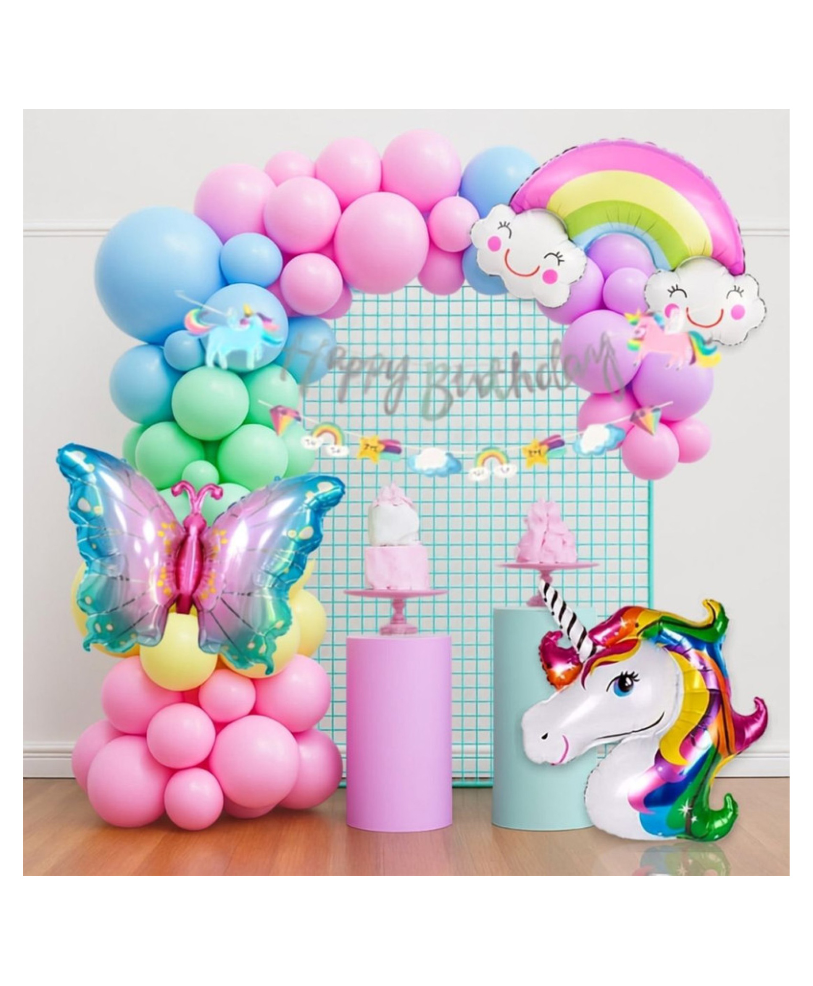Puchku Pastel Rainbow Birthday Balloon Decoration Set | Butterfly & Unicorn Foil Balloons | Girl Birthday, Kids Party Backdrop, Unicorn Birthday Decoration Kit Pack of 44 Pcs-image-17