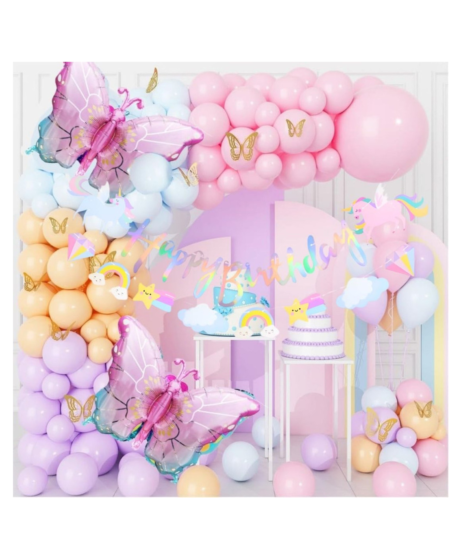 Puchku Pink Butterfly Foil Balloon Set Of 67 Pcs Golden Butterfly Stickers and Multi Pastel Balloons Birthday Decoration for Girls, Baby Shower, Garden Party Decor-image-32