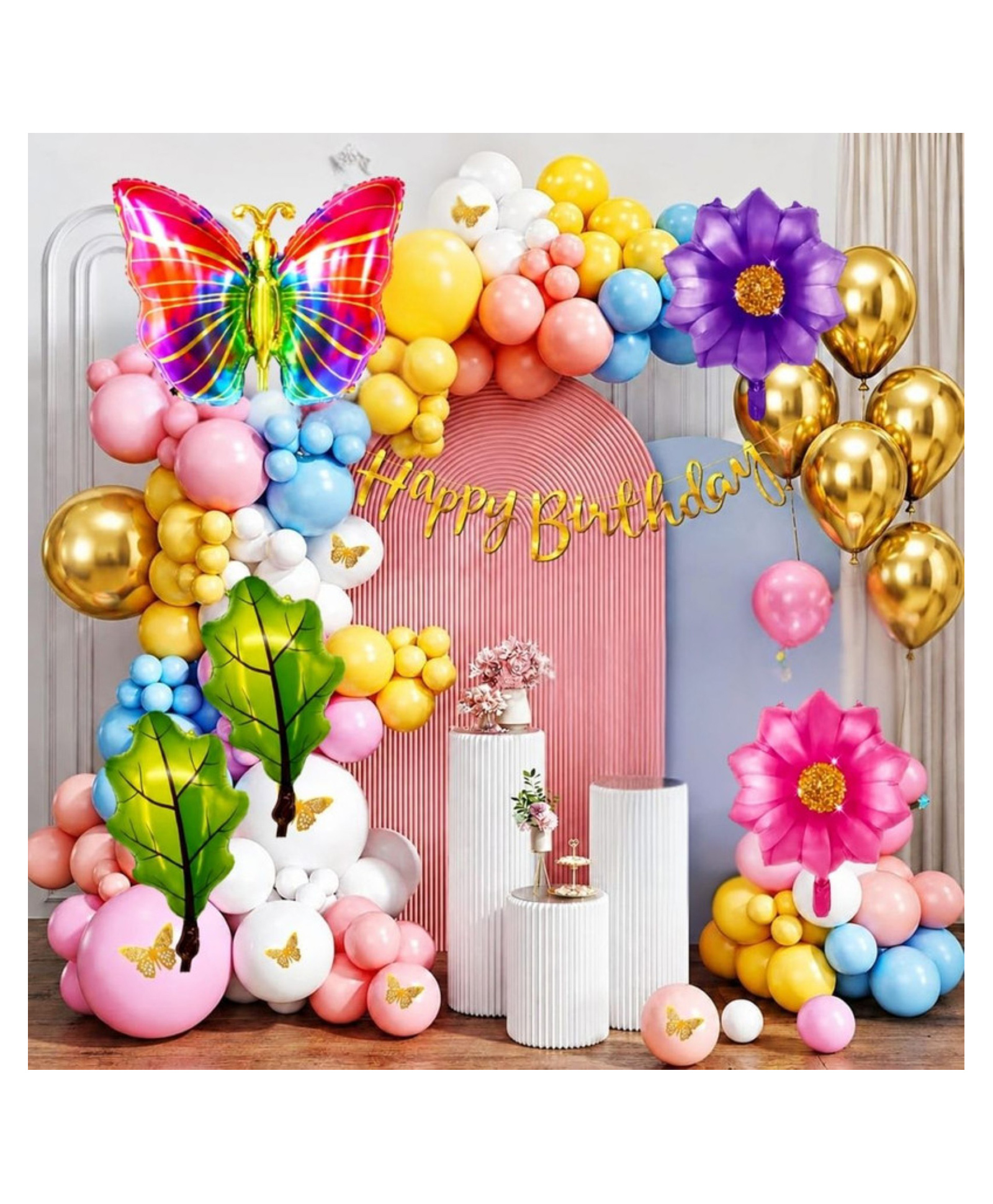 Puchku Pink Butterfly Foil Balloon Set Of 72 Pcs Golden Butterfly Stickers and Multi Pastel Balloons Birthday Decoration for Girls, Baby Shower-image-34